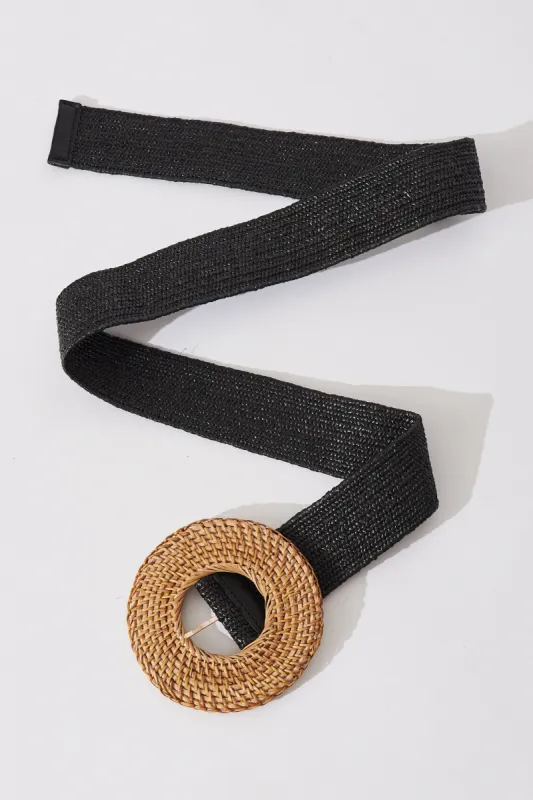 Susan Straw Belt In Black Stretch sold by St Frock