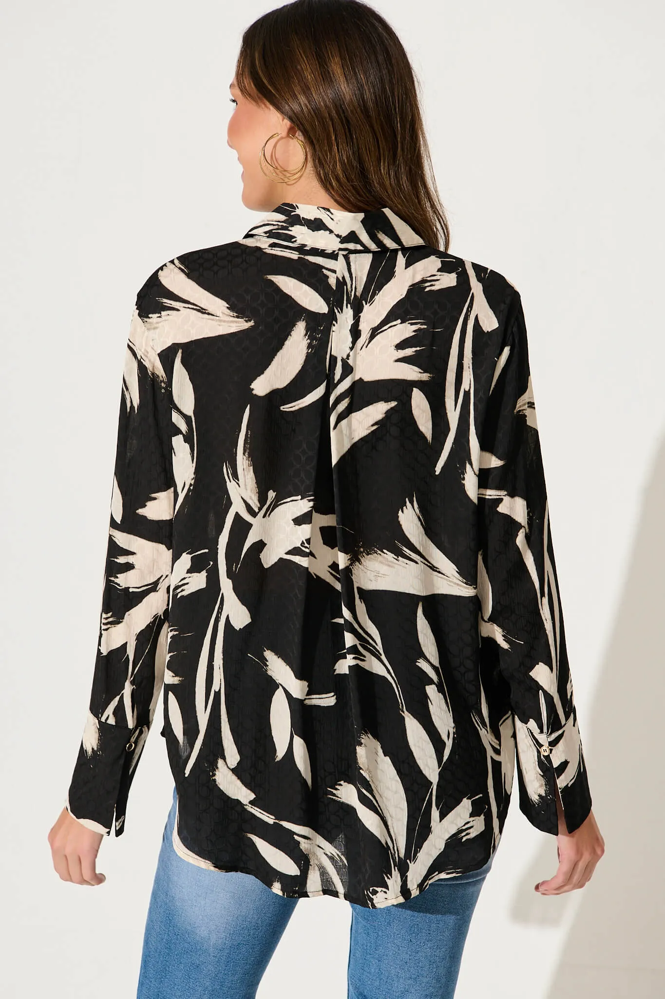 Marcela Shirt In Black With White Brushstroke Print sold by St Frock product image thumbnail 3
