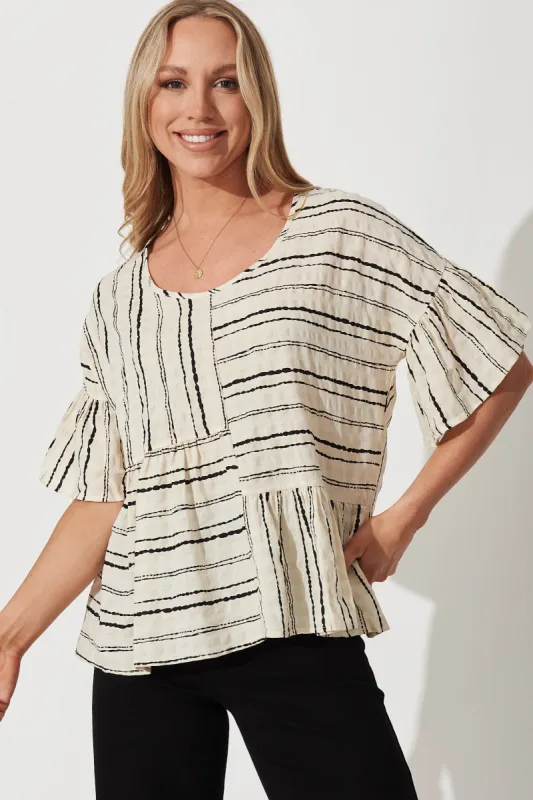 Effie Top In Beige With Black Stripe Cotton sold by St Frock