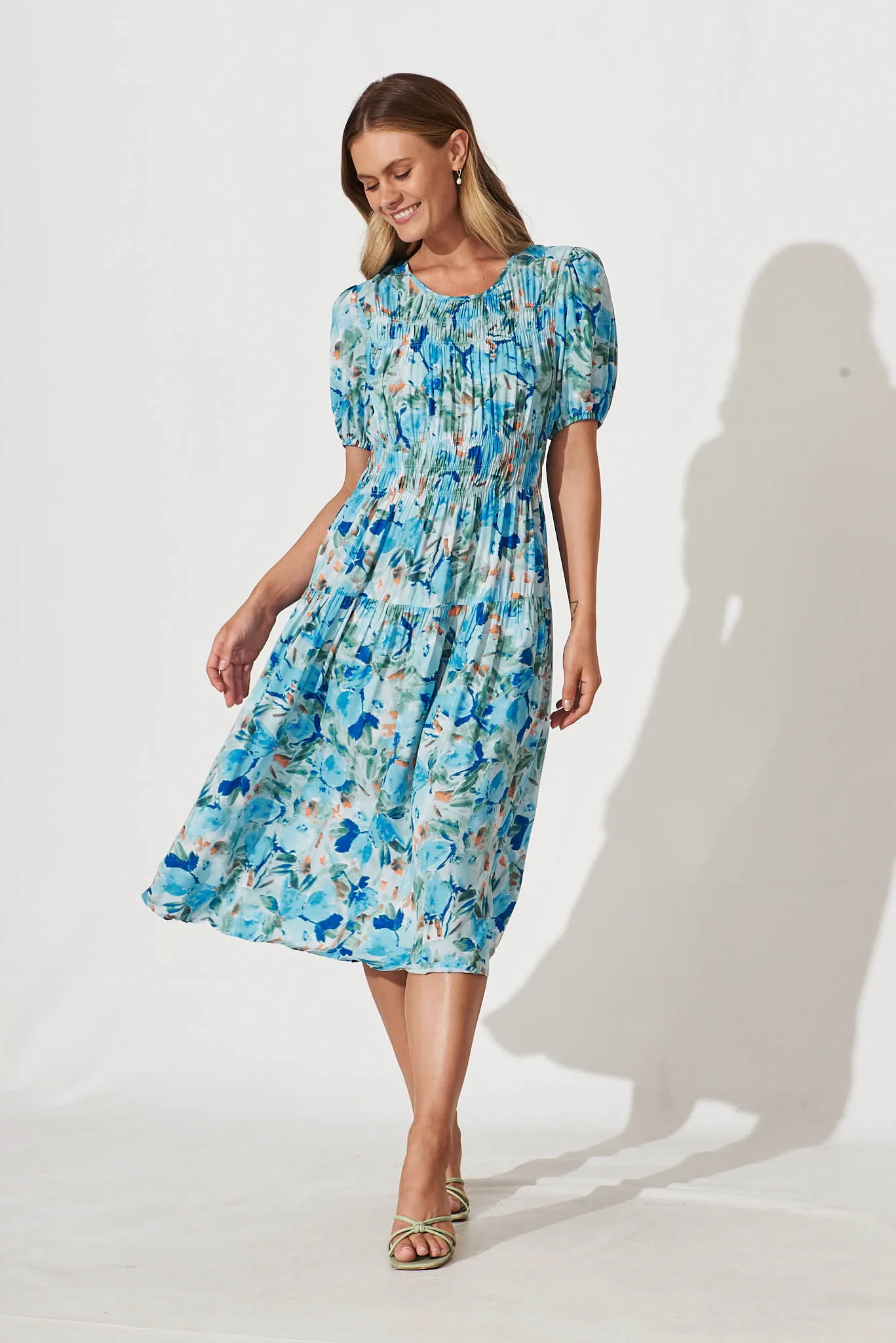Paulini Midi Dress In Blue Floral sold by St Frock