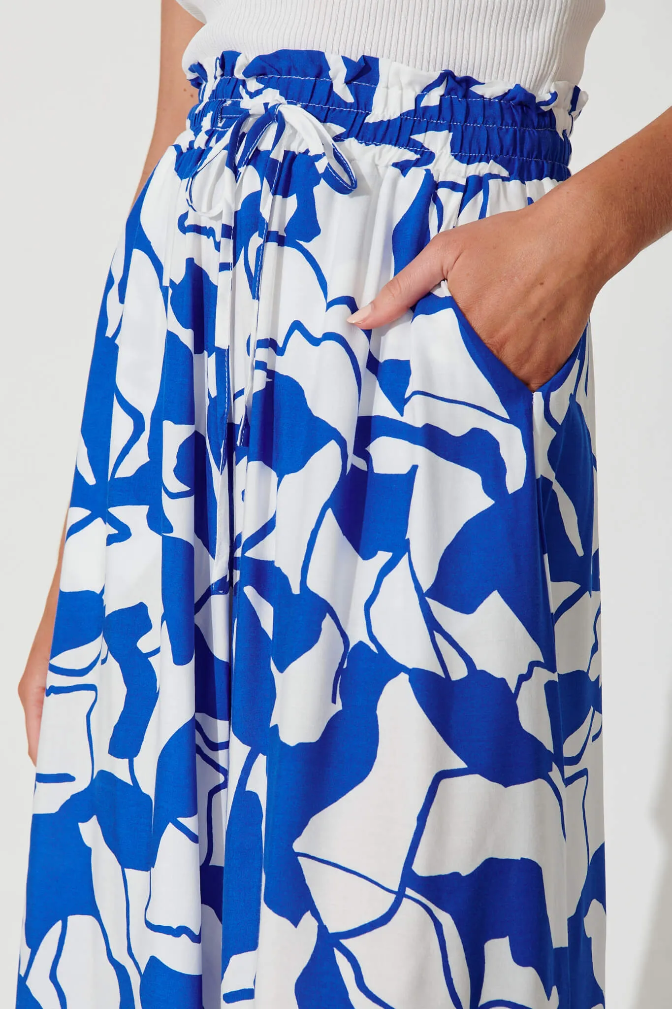Mariah Petite Pant In White With Cobalt Print sold by St Frock product image thumbnail 5