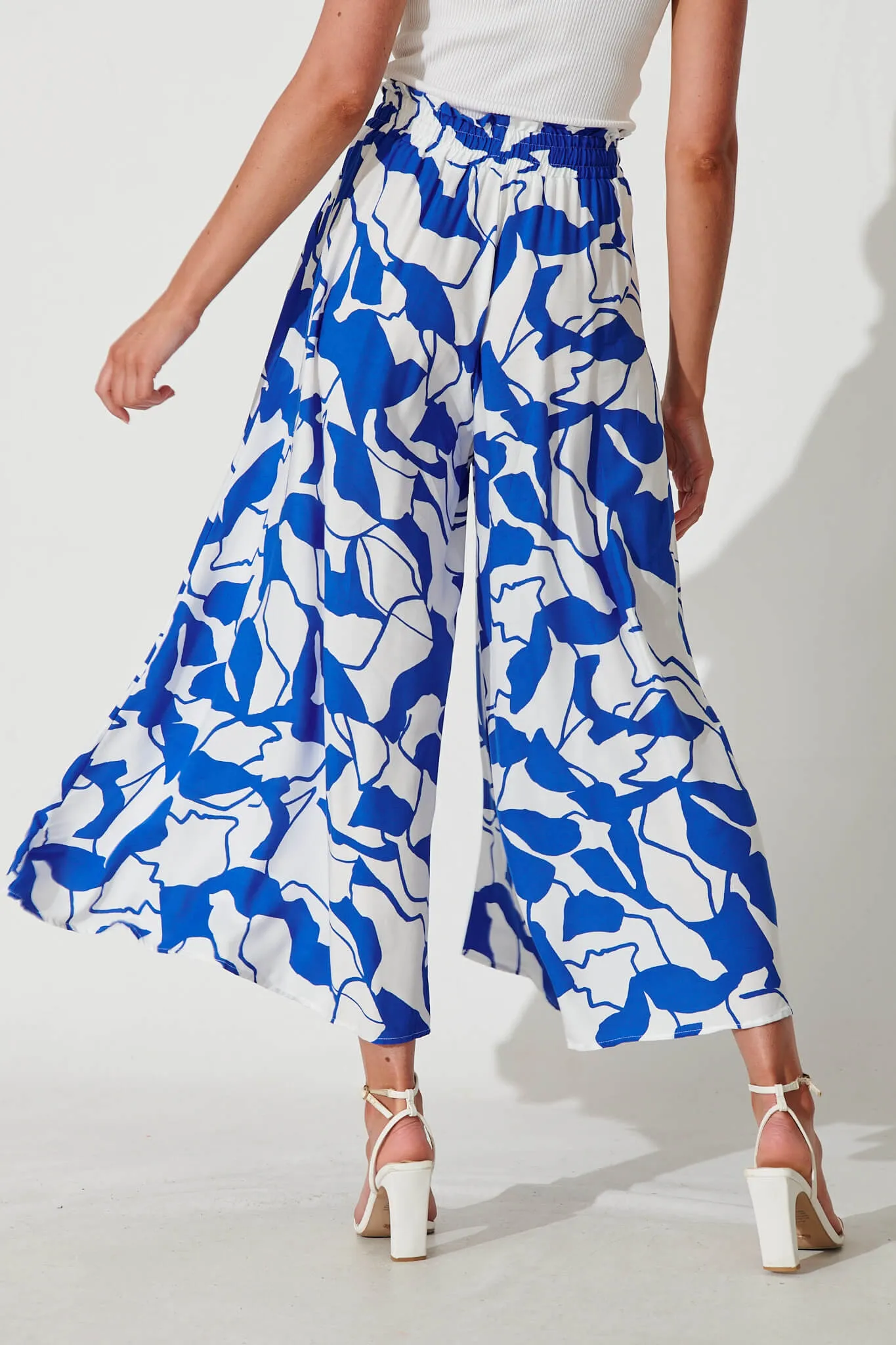 Mariah Petite Pant In White With Cobalt Print sold by St Frock product image thumbnail 4