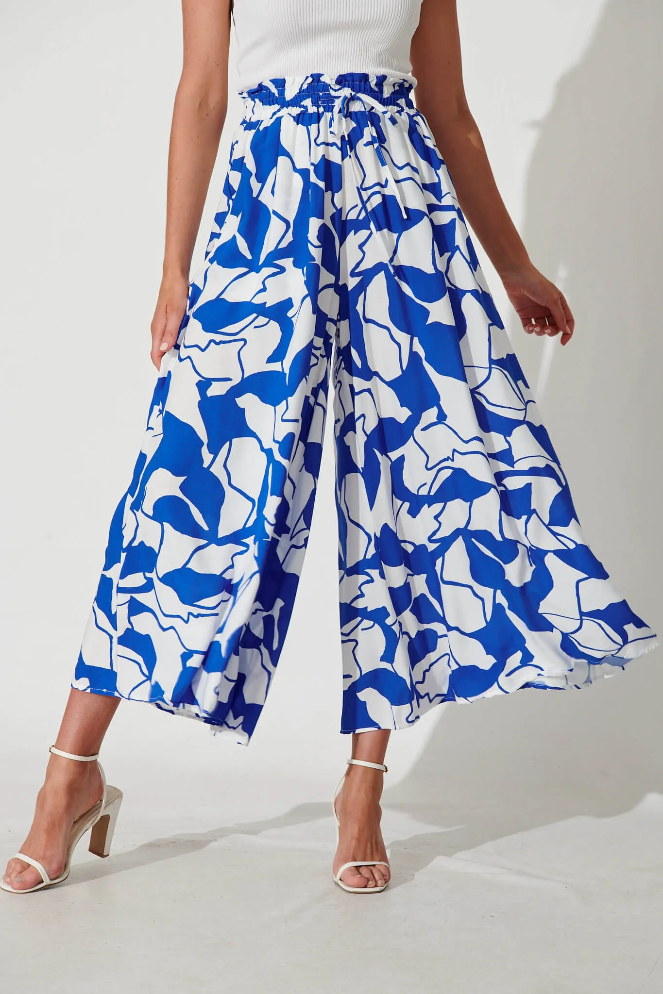Mariah Petite Pant In White With Cobalt Print sold by St Frock product image thumbnail 2