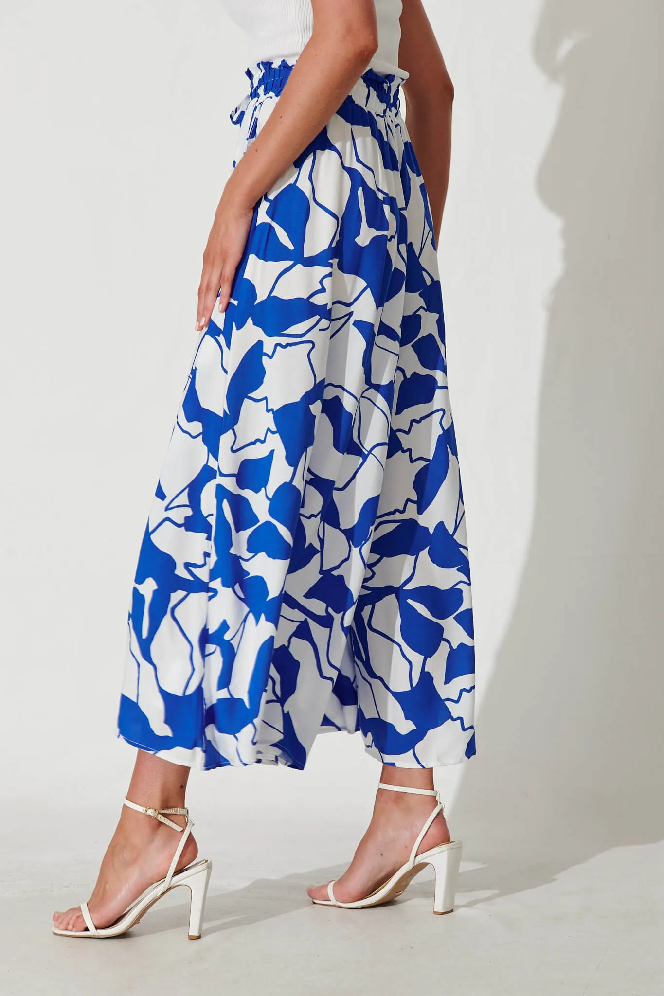 Mariah Petite Pant In White With Cobalt Print sold by St Frock product image thumbnail 3