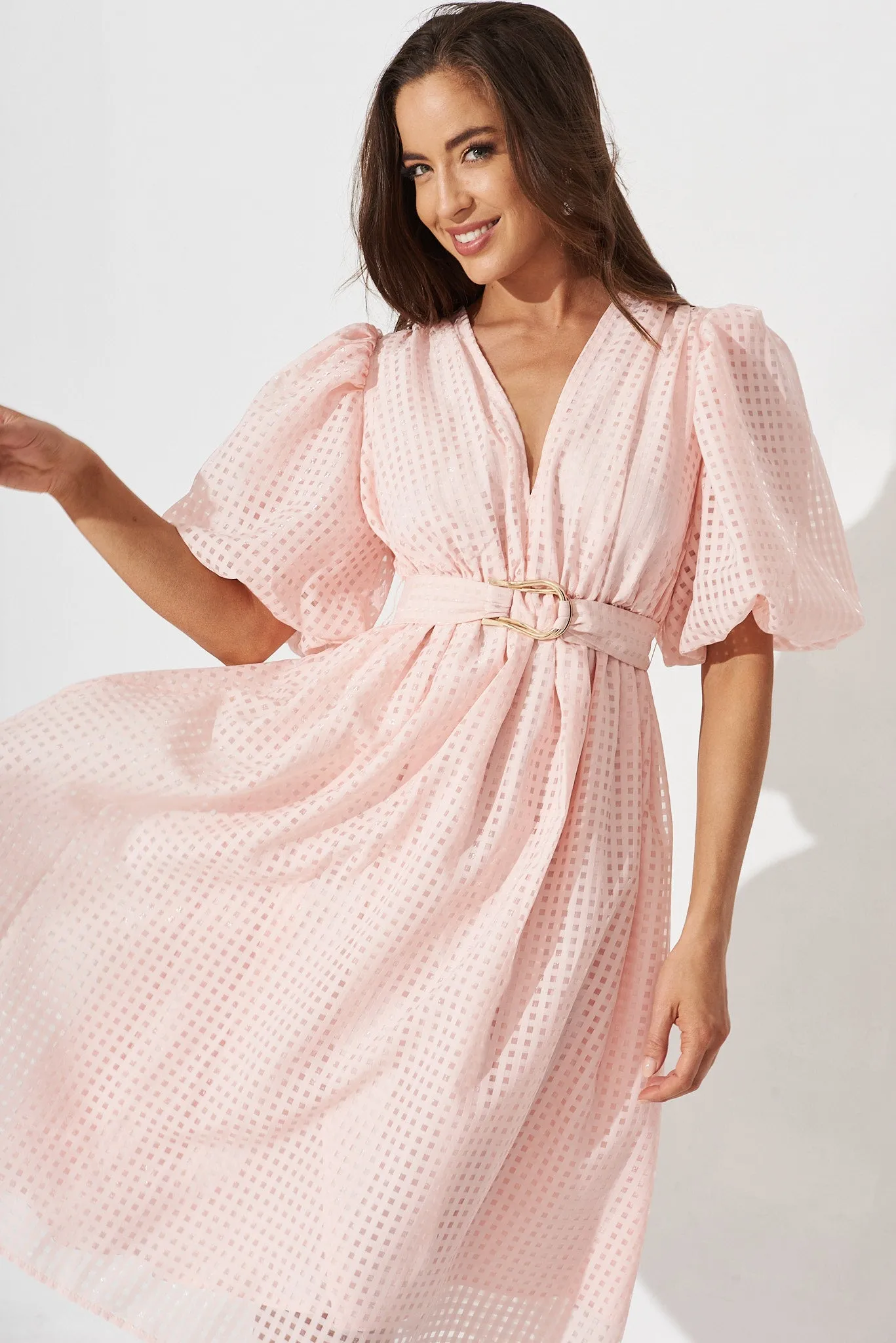 Partie Midi Dress In Pale Pink Organza sold by St Frock product image thumbnail 2