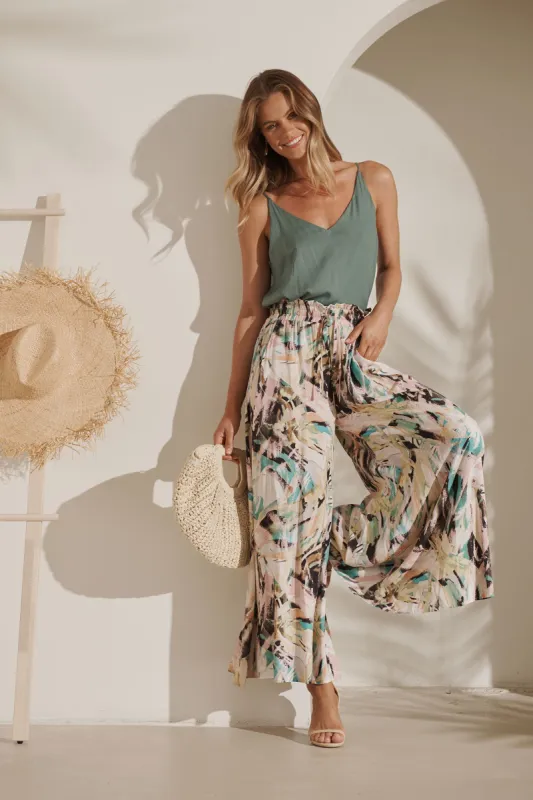 Mariah Pant In Multi Brushstroke Print sold by St Frock