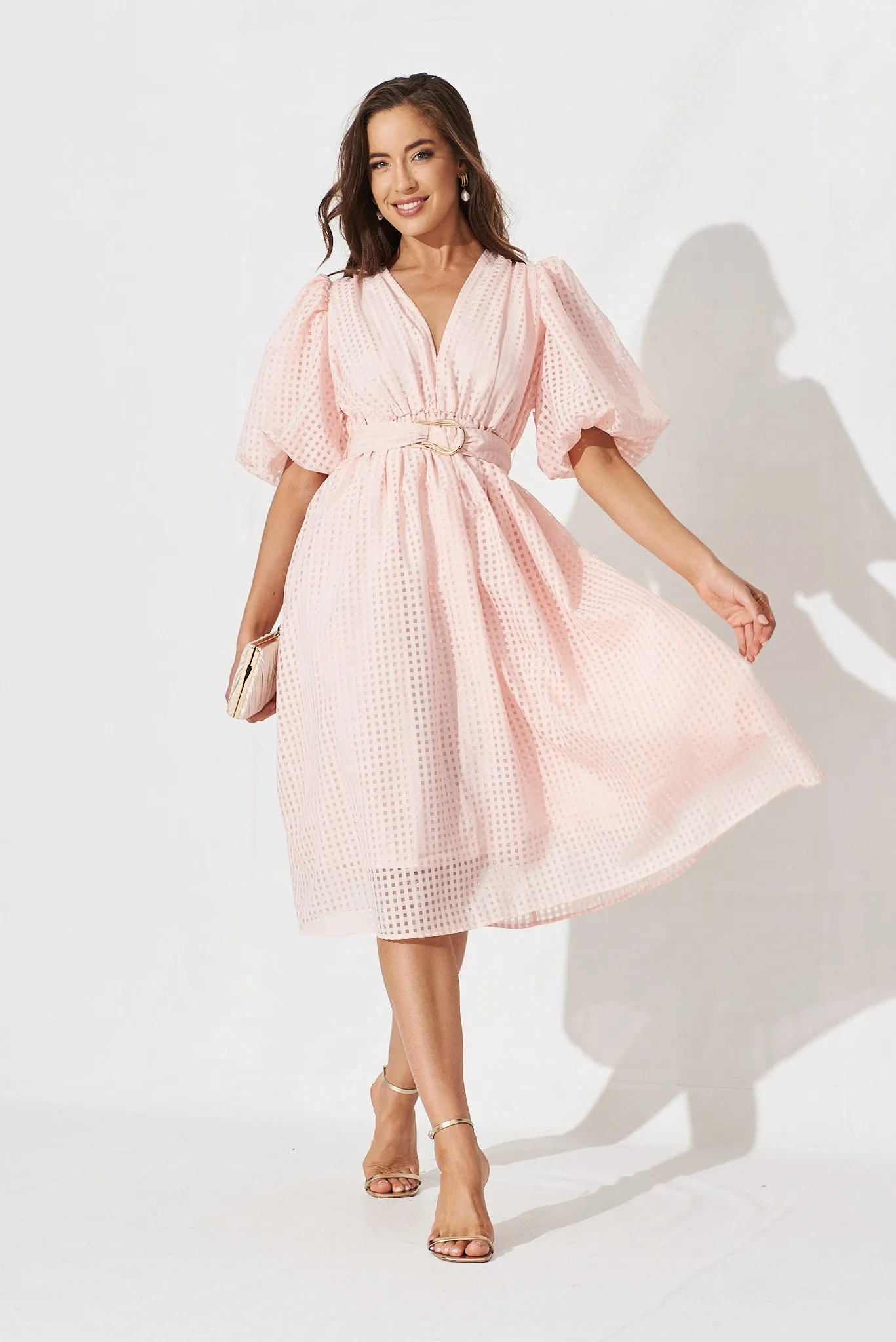 Partie Midi Dress In Pale Pink Organza sold by St Frock
