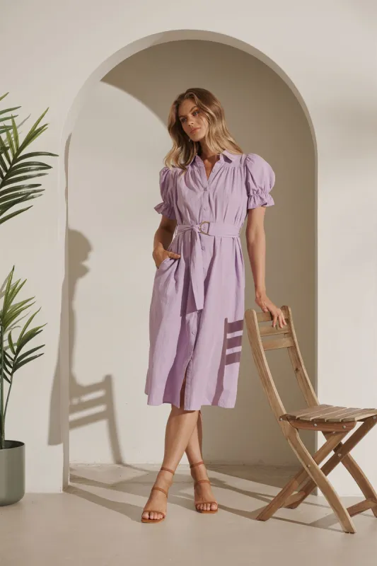 Sicilly Midi Shirt Dress In Lilac Cotton sold by St Frock
