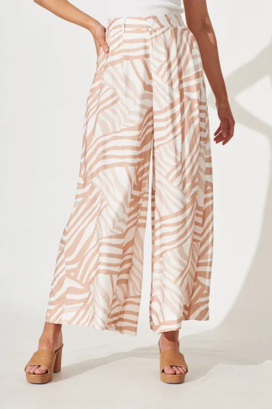 Bellini Pant In Beige With White Geometric Print sold by St Frock