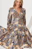 Harper Midi Dress In Blue Tile Print sold by St Frock