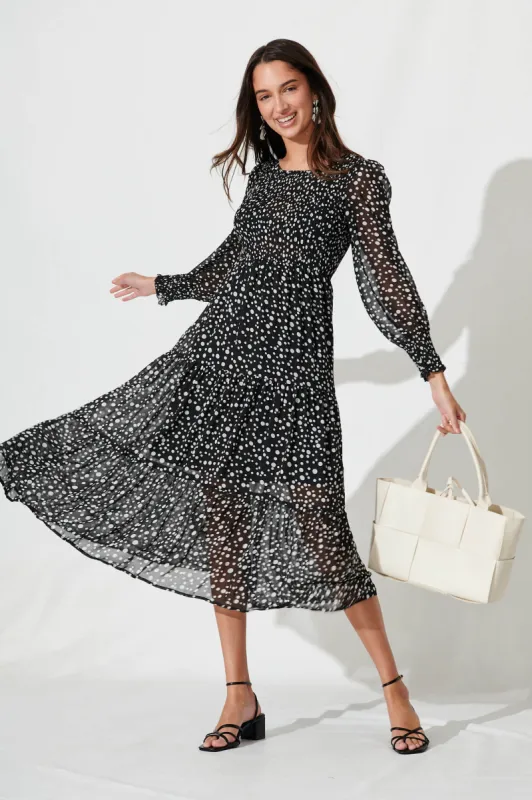 Jaseline Midi Dress In Black With White Spot sold by St Frock