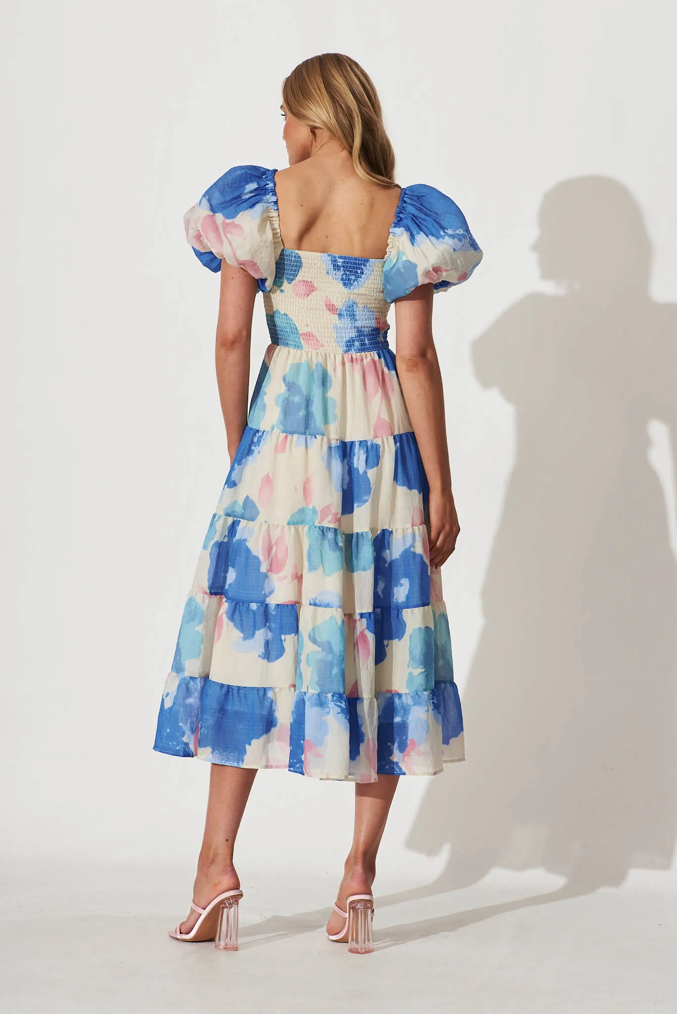 Kaitlyn Midi Dress In Cream With Blue Watercolour Floral sold by St Frock product image thumbnail 4