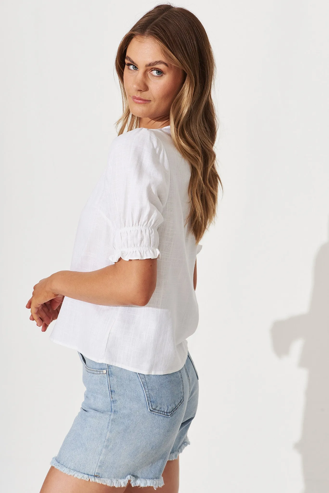 Melanie Top In White Cotton Linen Blend sold by St Frock product image thumbnail 2