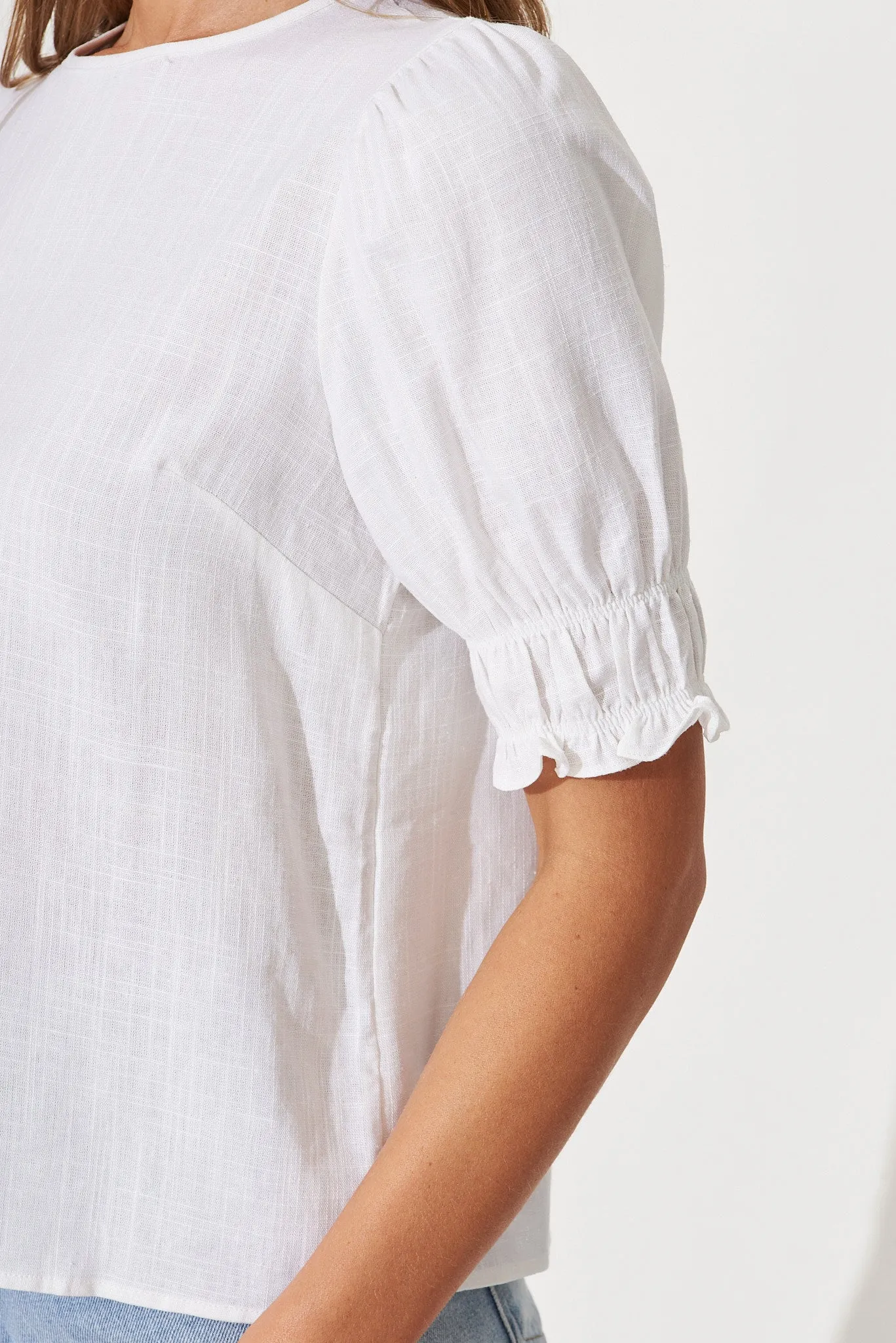 Melanie Top In White Cotton Linen Blend sold by St Frock product image thumbnail 5