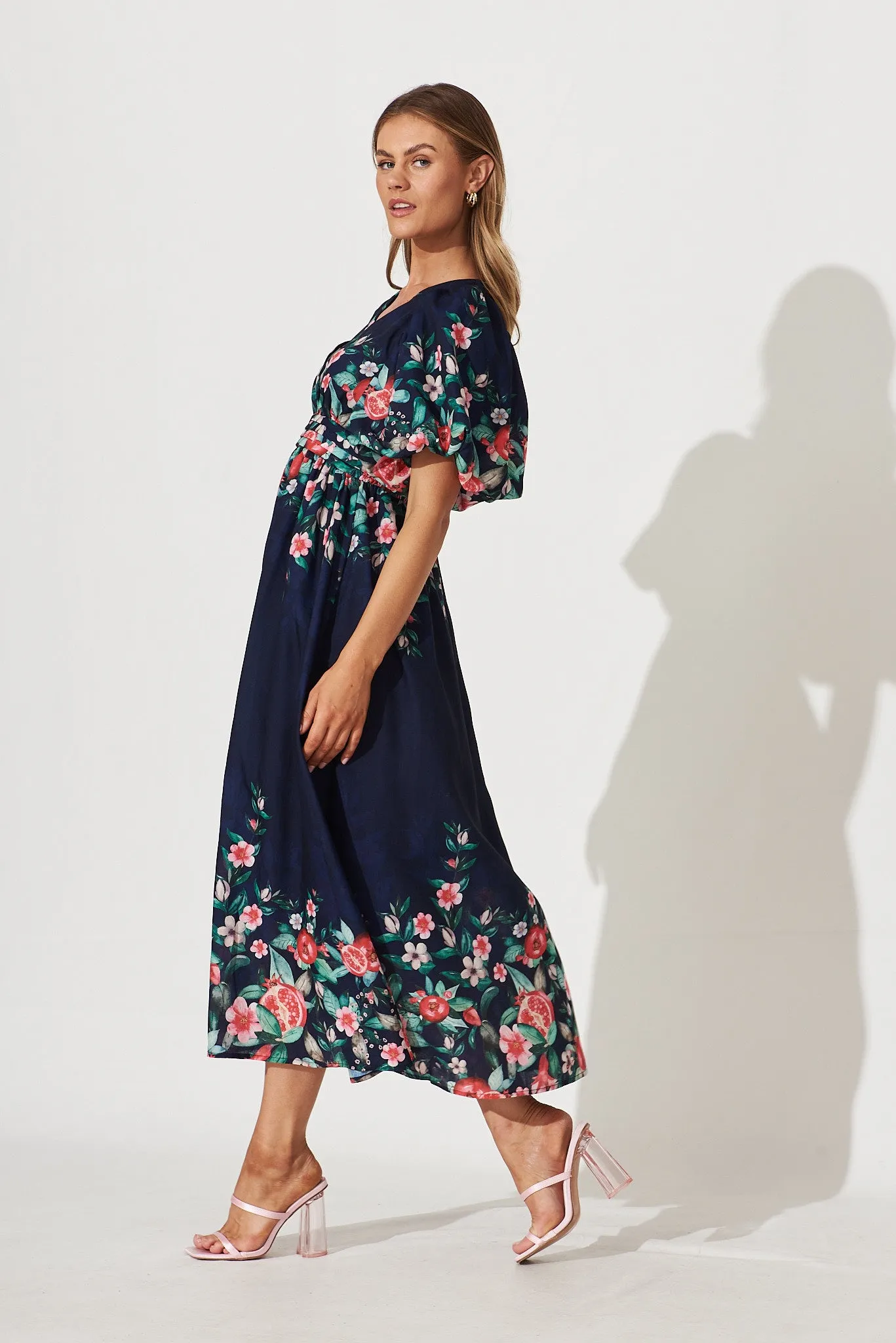 Divine Maxi Dress In Navy With Red Green Floral Print sold by St Frock product image thumbnail 3