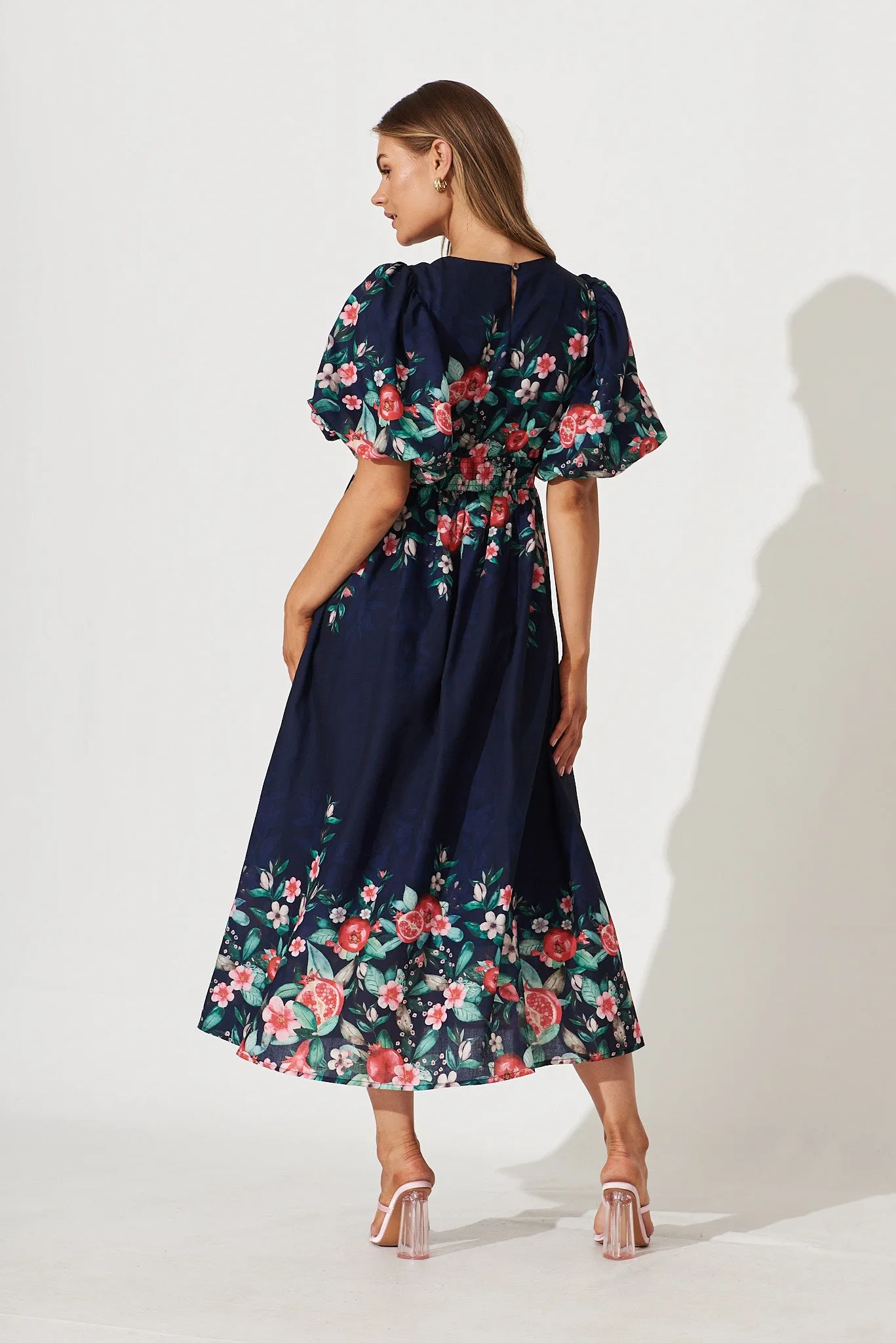 Divine Maxi Dress In Navy With Red Green Floral Print sold by St Frock product image thumbnail 4