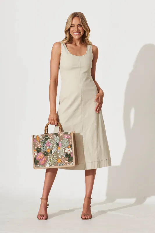 Moira Midi Dress In Beige Cotton Blend sold by St Frock