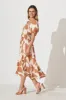 Mariam Midi Dress In Tan With Cream Geometric Print sold by St Frock