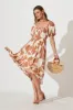 Mariam Midi Dress In Tan With Cream Geometric Print sold by St Frock