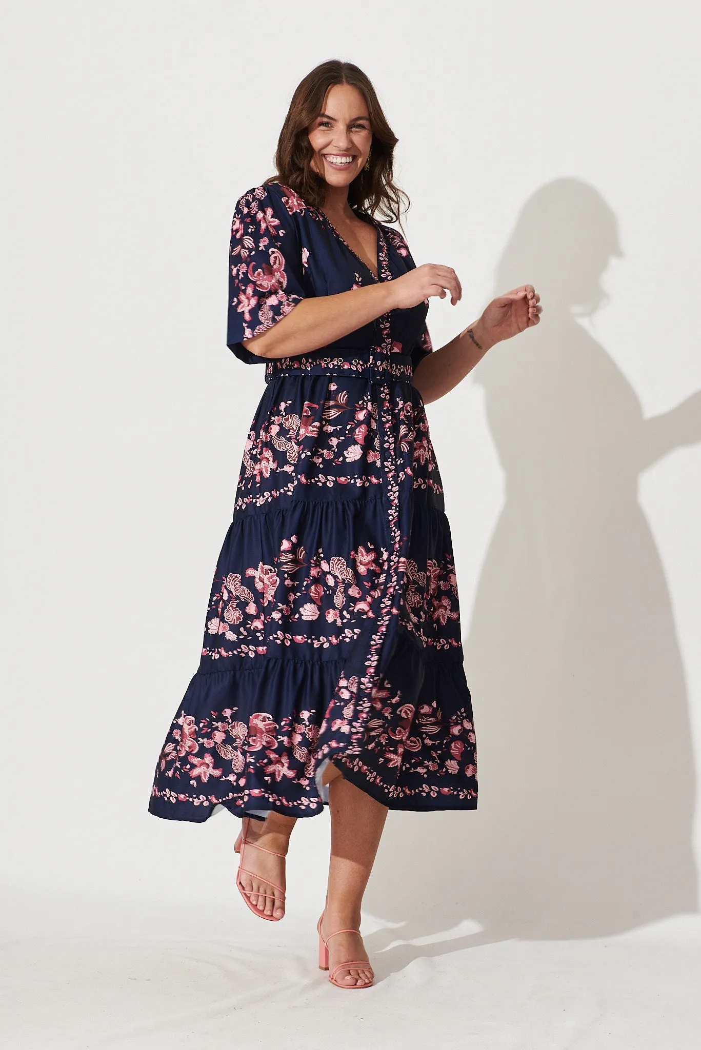Piper Midi Dress In Navy With Blush Floral sold by St Frock product image thumbnail 2