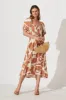 Mariam Midi Dress In Tan With Cream Geometric Print sold by St Frock