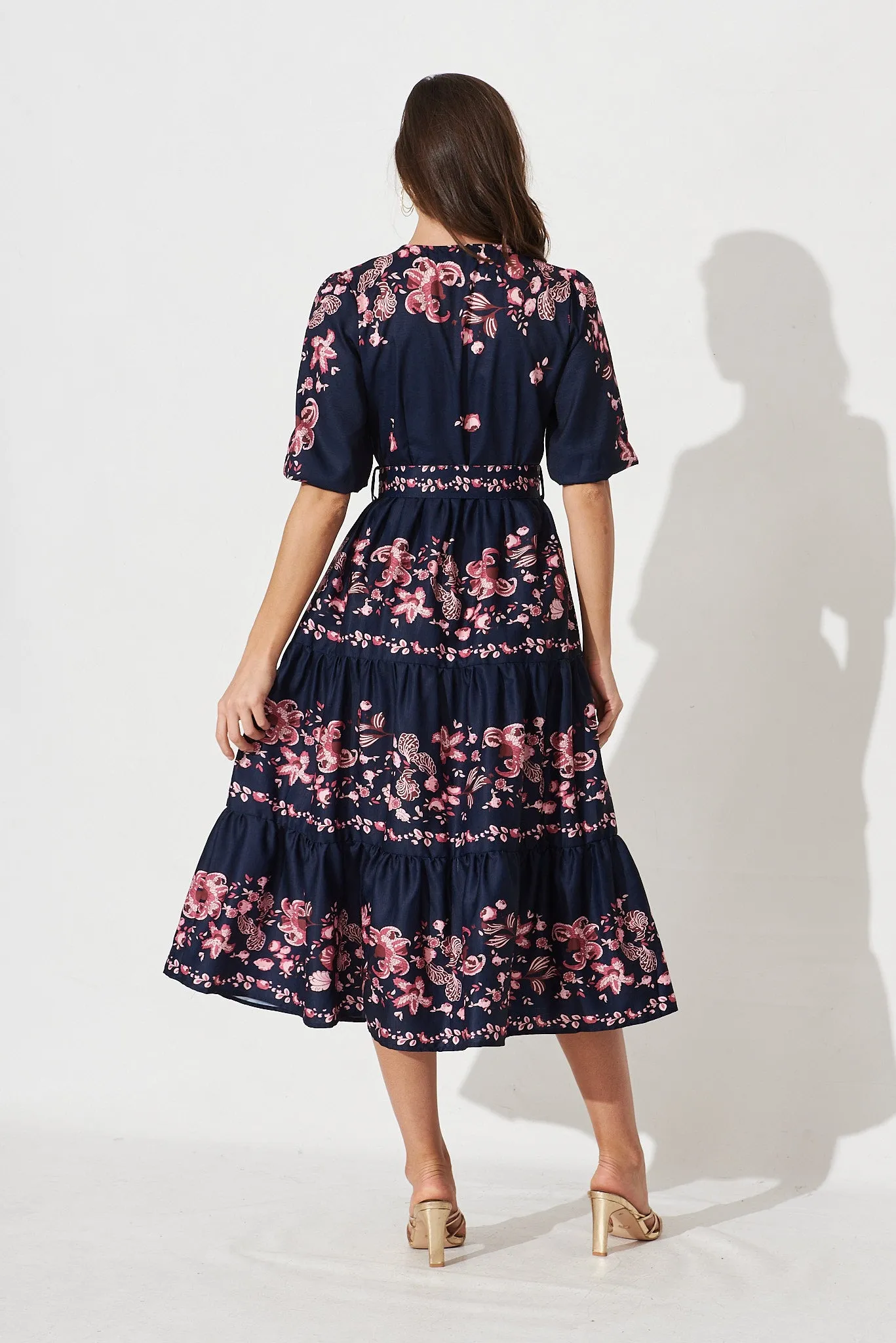 Piper Midi Dress In Navy With Blush Floral sold by St Frock product image thumbnail 5