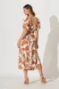Mariam Midi Dress In Tan With Cream Geometric Print sold by St Frock