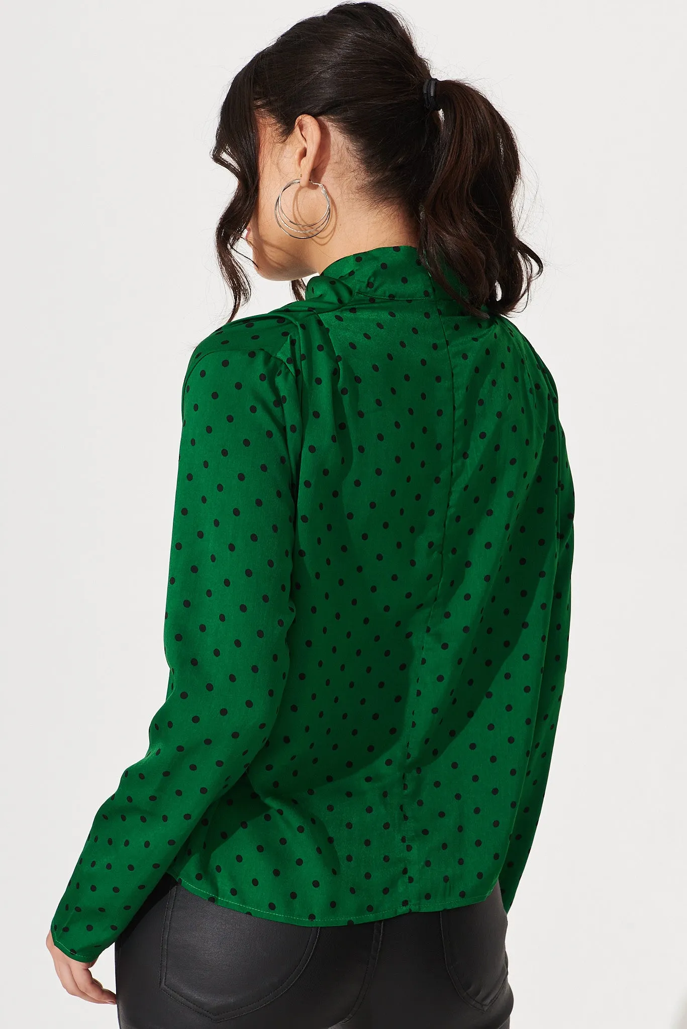 Lucine Top In Green With Black Polka Dot Satin sold by St Frock product image thumbnail 4