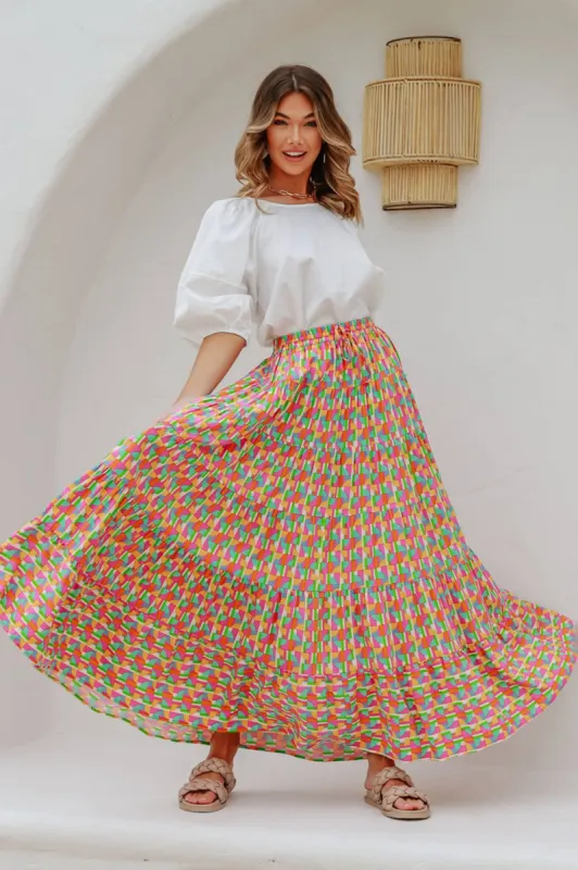 Venus Maxi Skirt In Multi Geometric Print sold by St Frock