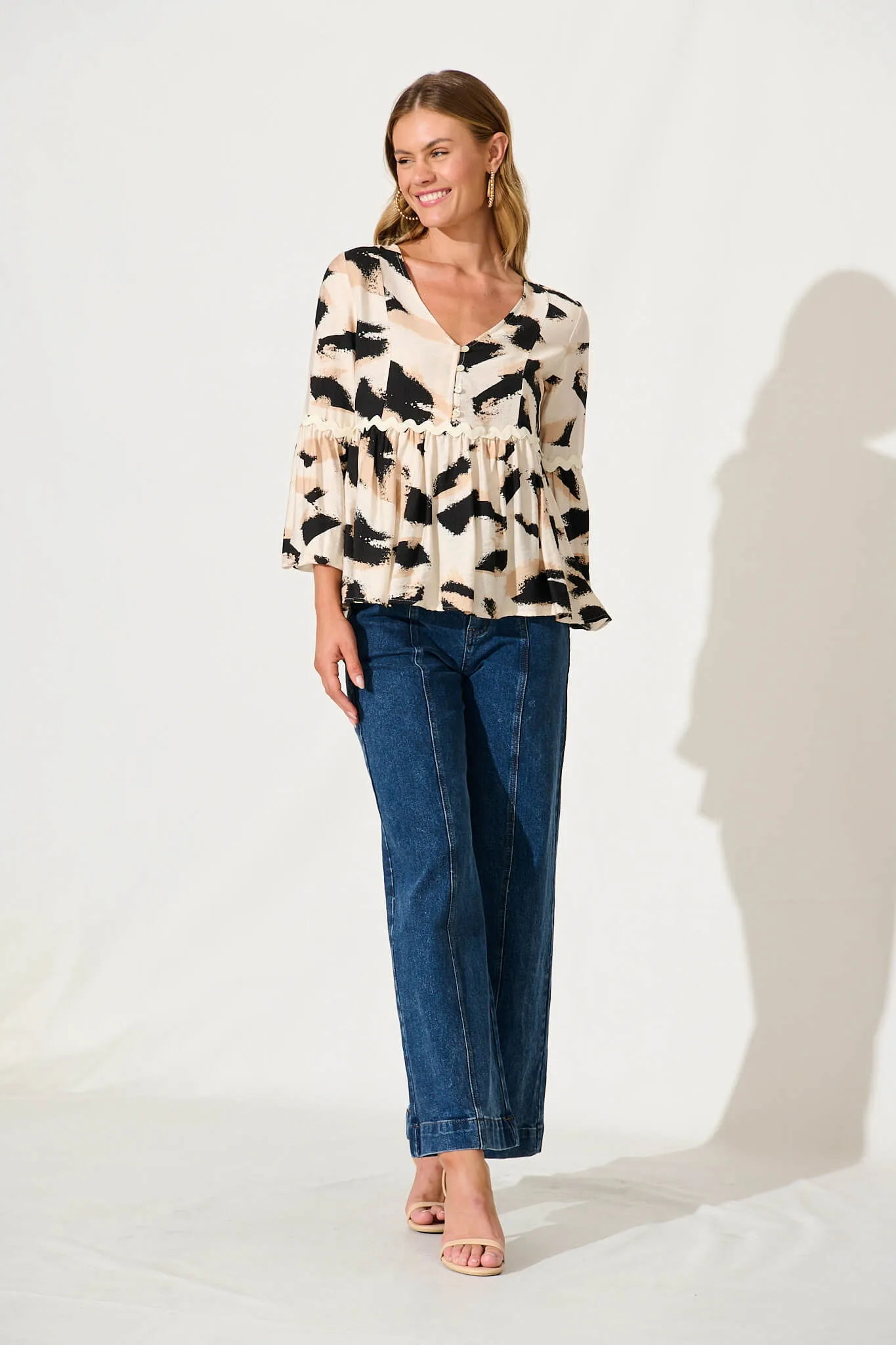 Imogen Top In Beige With Black Print sold by St Frock product image thumbnail 4