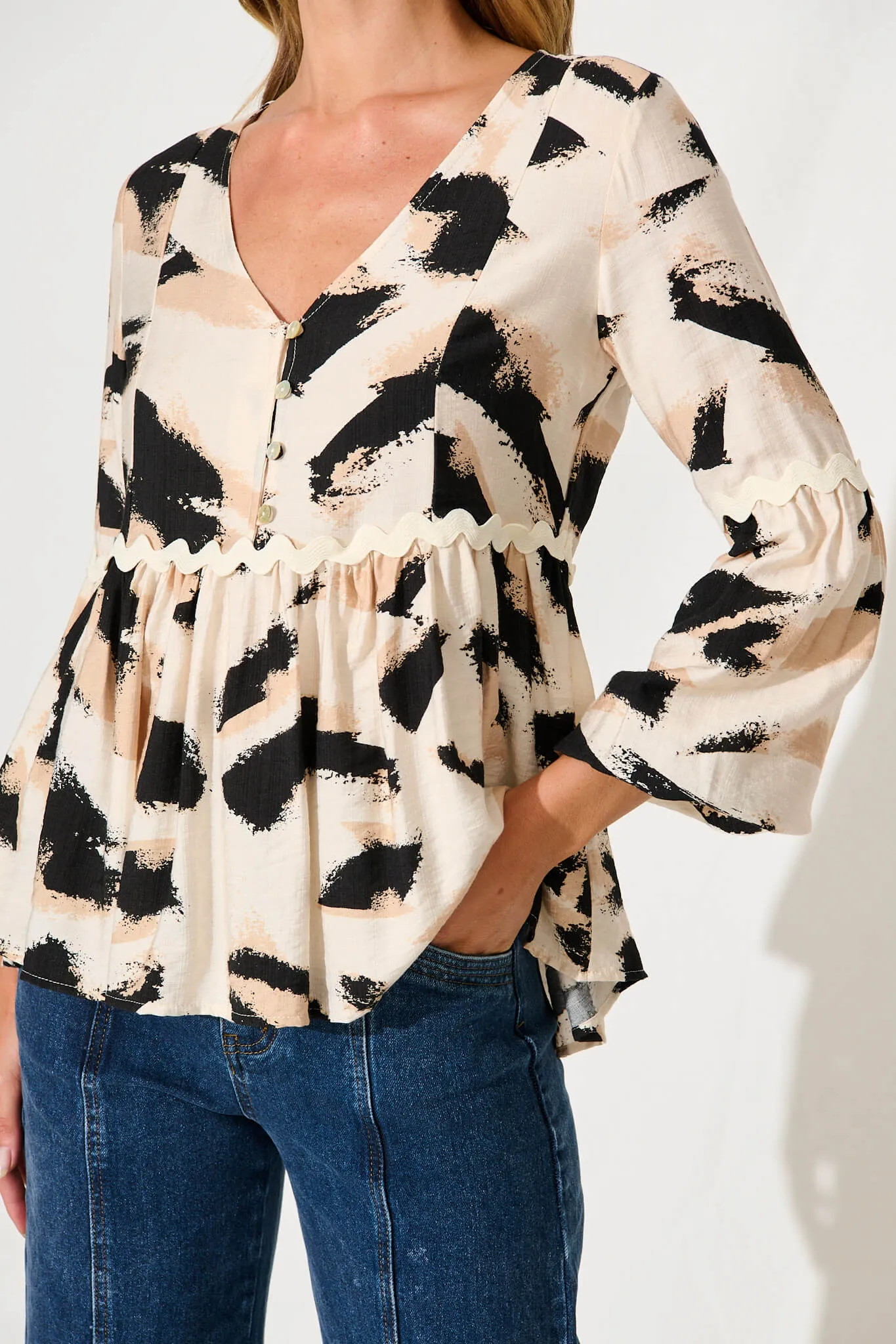 Imogen Top In Beige With Black Print sold by St Frock product image thumbnail 5