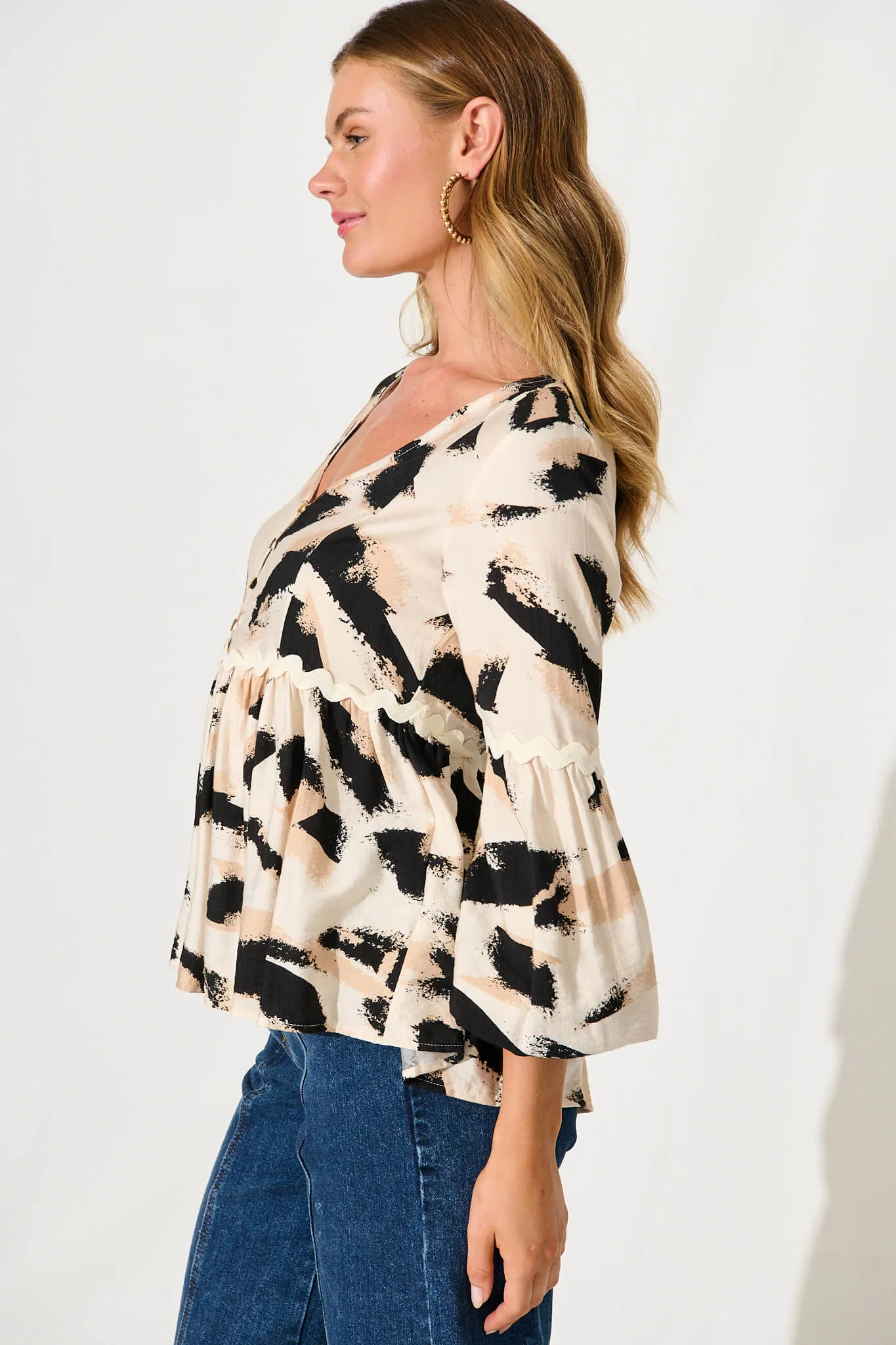 Imogen Top In Beige With Black Print sold by St Frock product image thumbnail 2