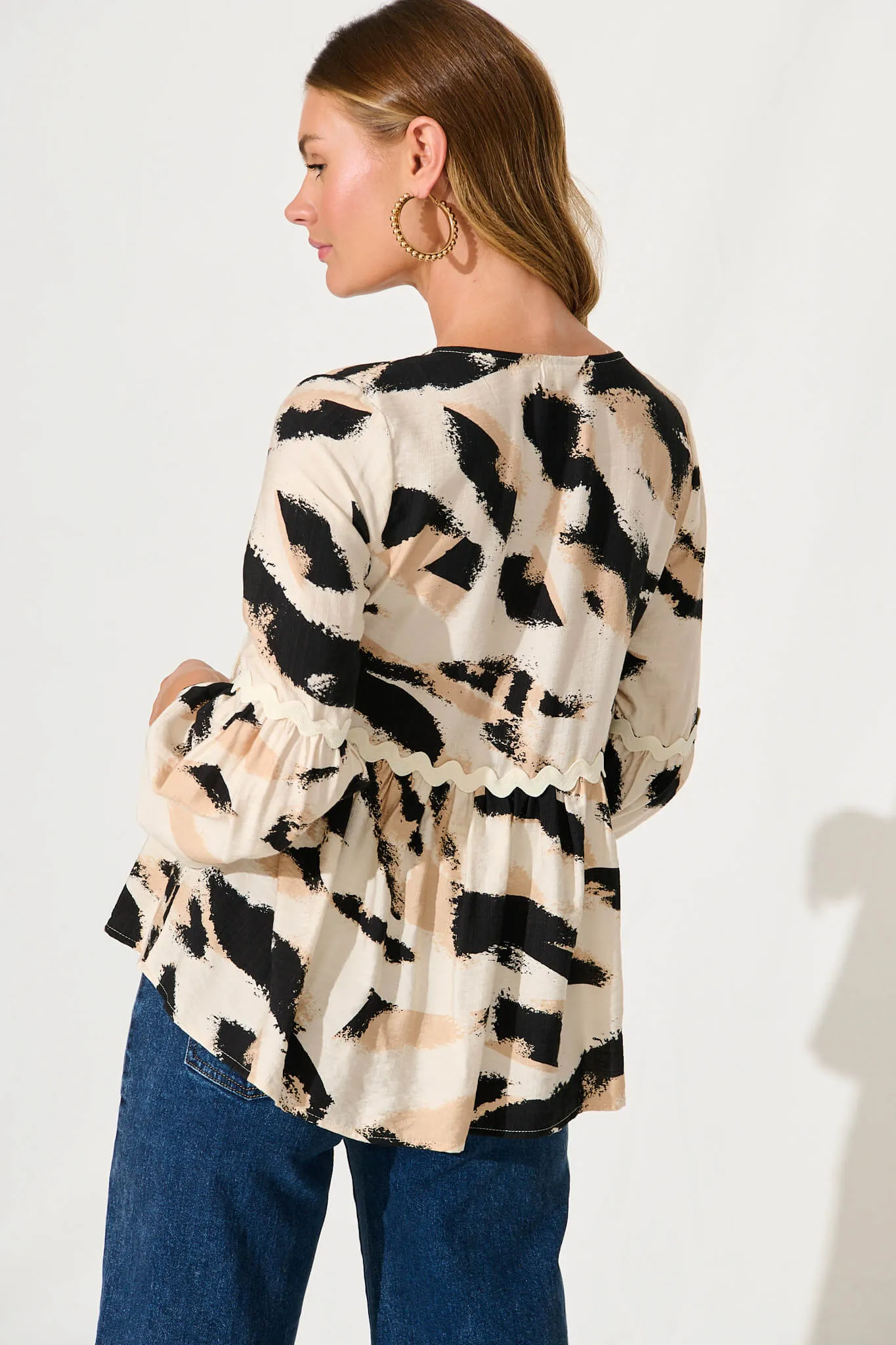 Imogen Top In Beige With Black Print sold by St Frock product image thumbnail 3