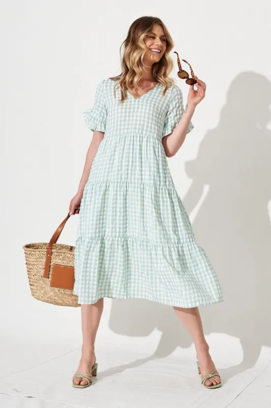 Kristen Midi Smock Dress In Mint Gingham sold by St Frock