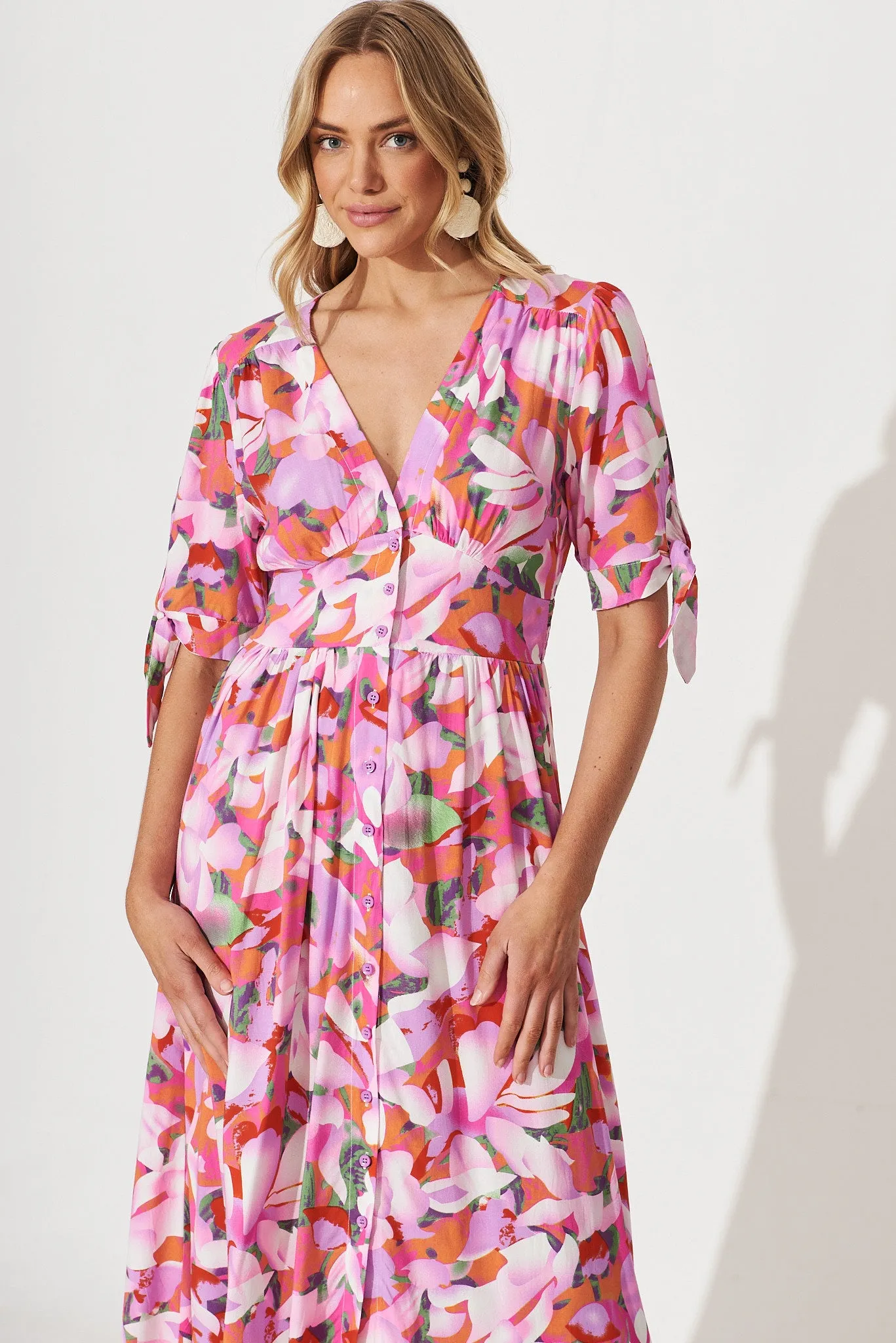 Akari Midi Dress In Purple Multi Watercolour Floral sold by St Frock product image thumbnail 2