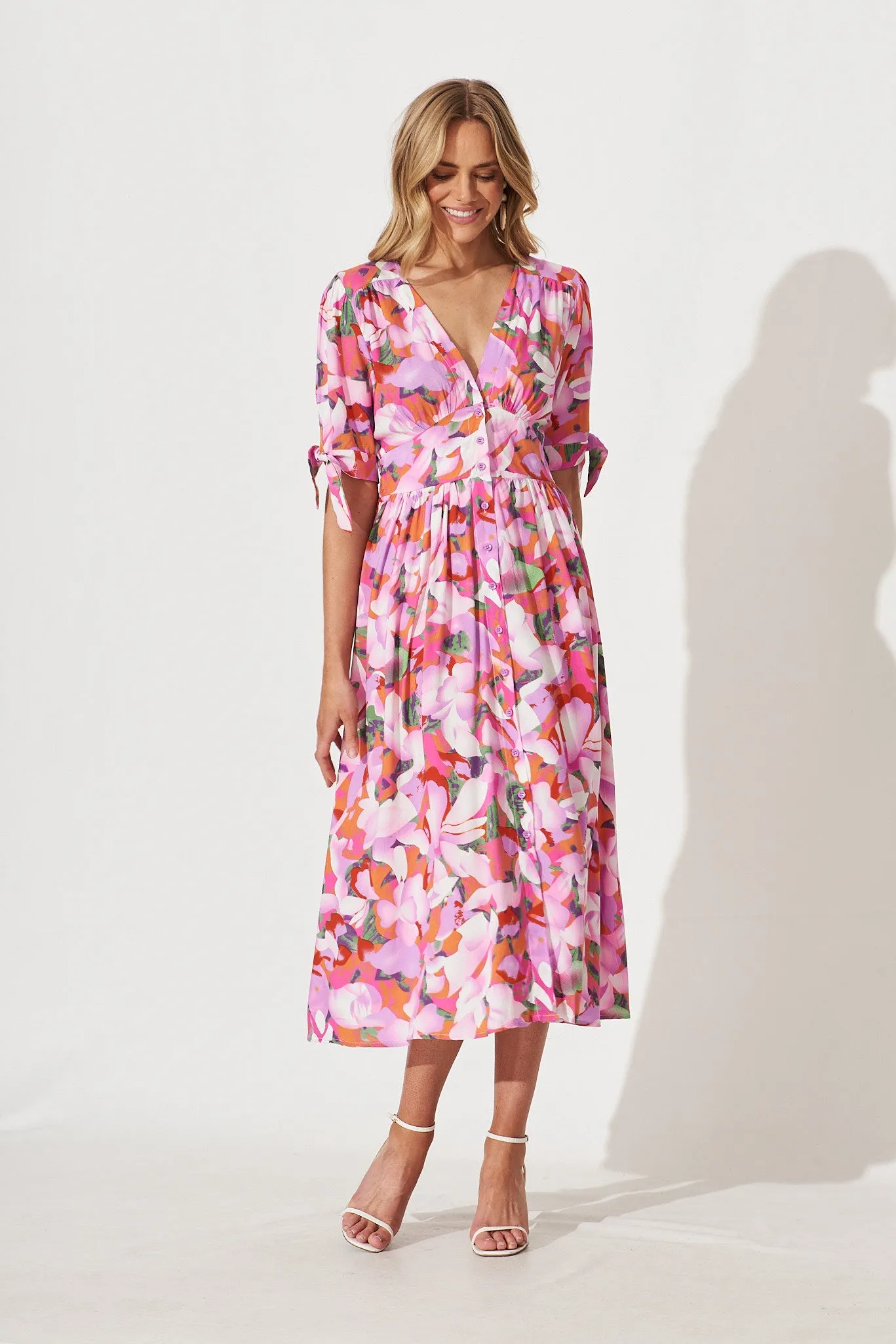 Akari Midi Dress In Purple Multi Watercolour Floral sold by St Frock product image thumbnail 5