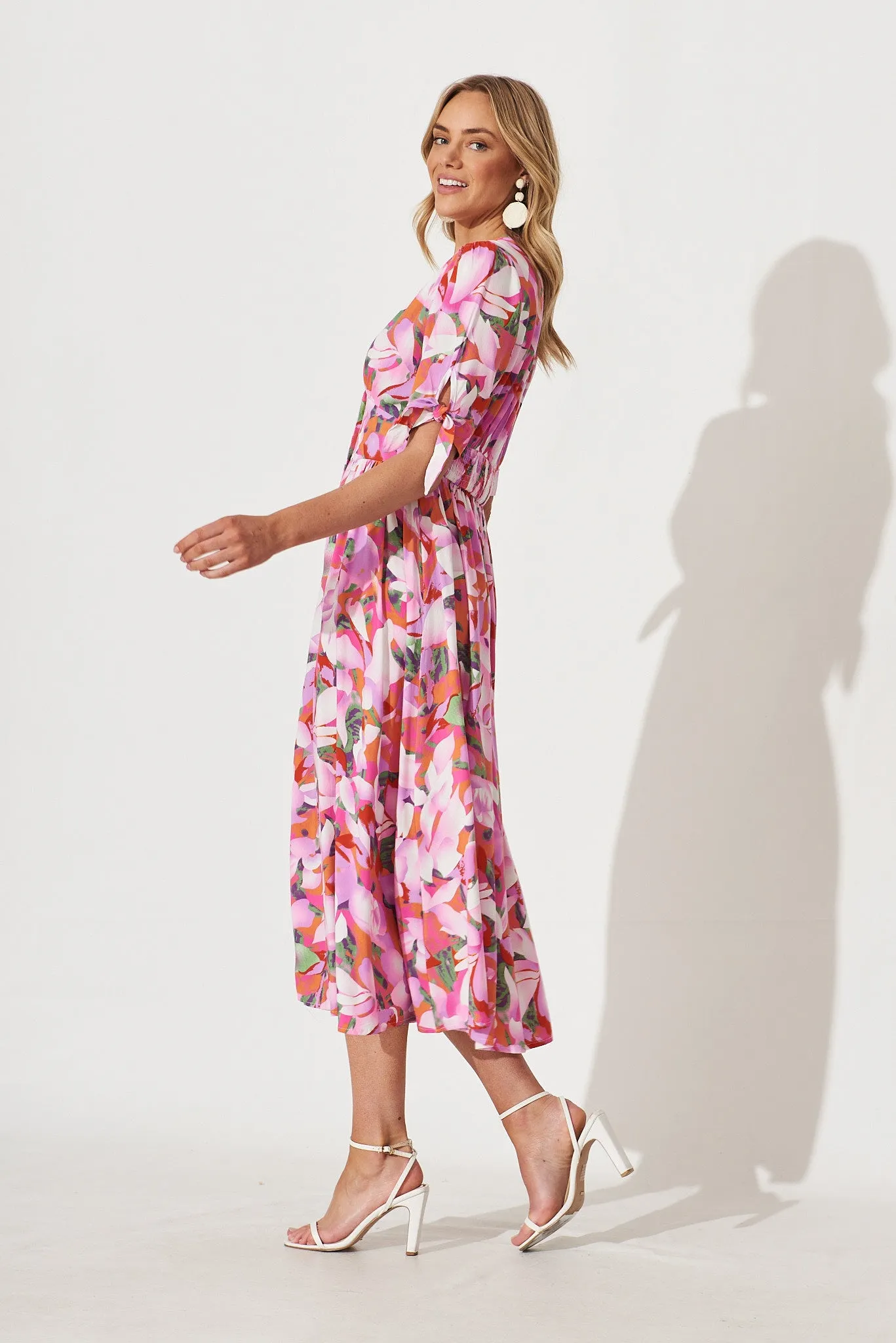 Akari Midi Dress In Purple Multi Watercolour Floral sold by St Frock product image thumbnail 3