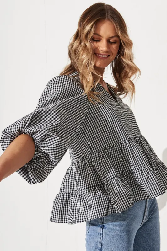 Talena Top In Black And White Gingham Cotton sold by St Frock