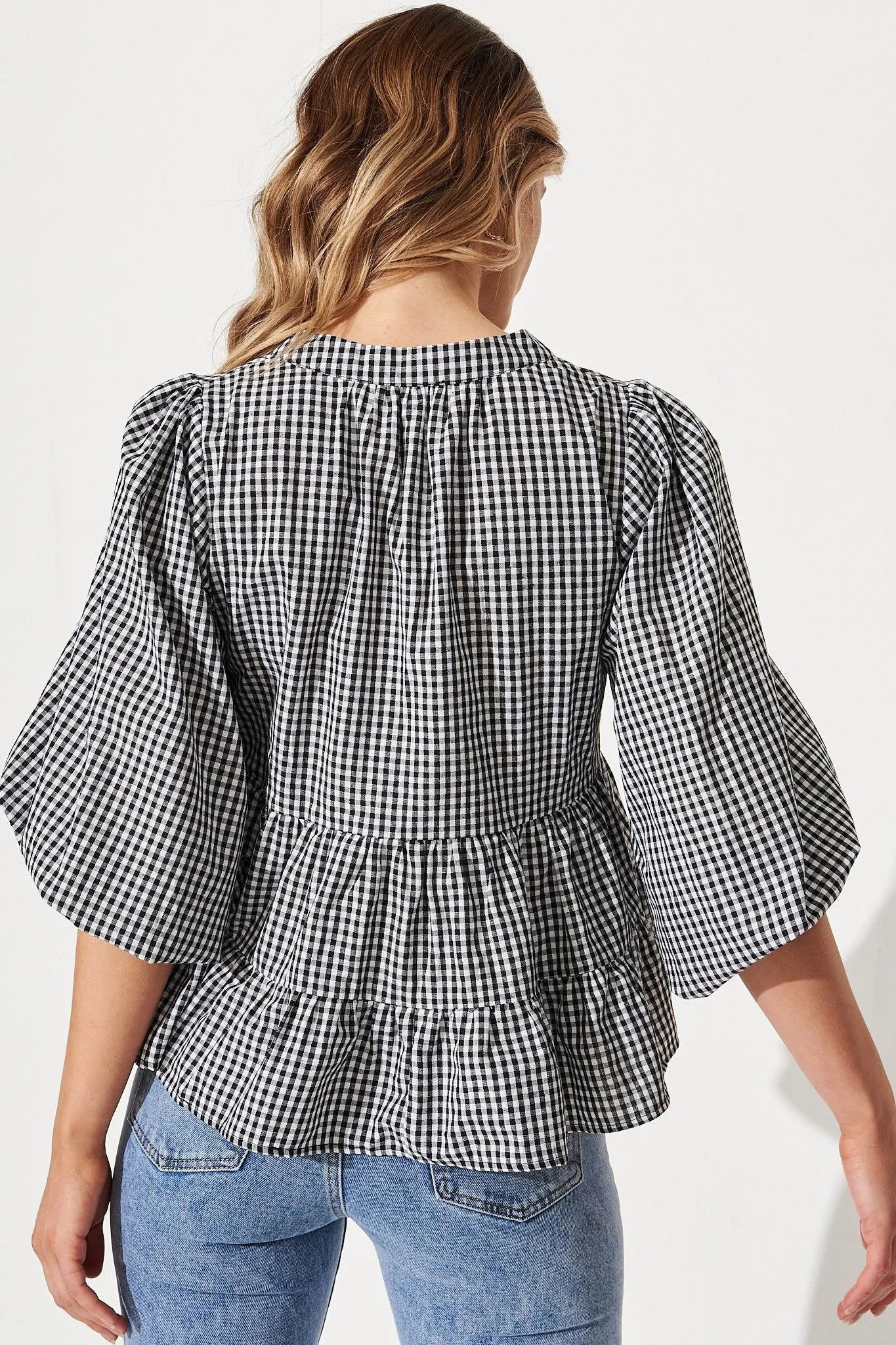 Talena Top In Black And White Gingham Cotton sold by St Frock product image thumbnail 5