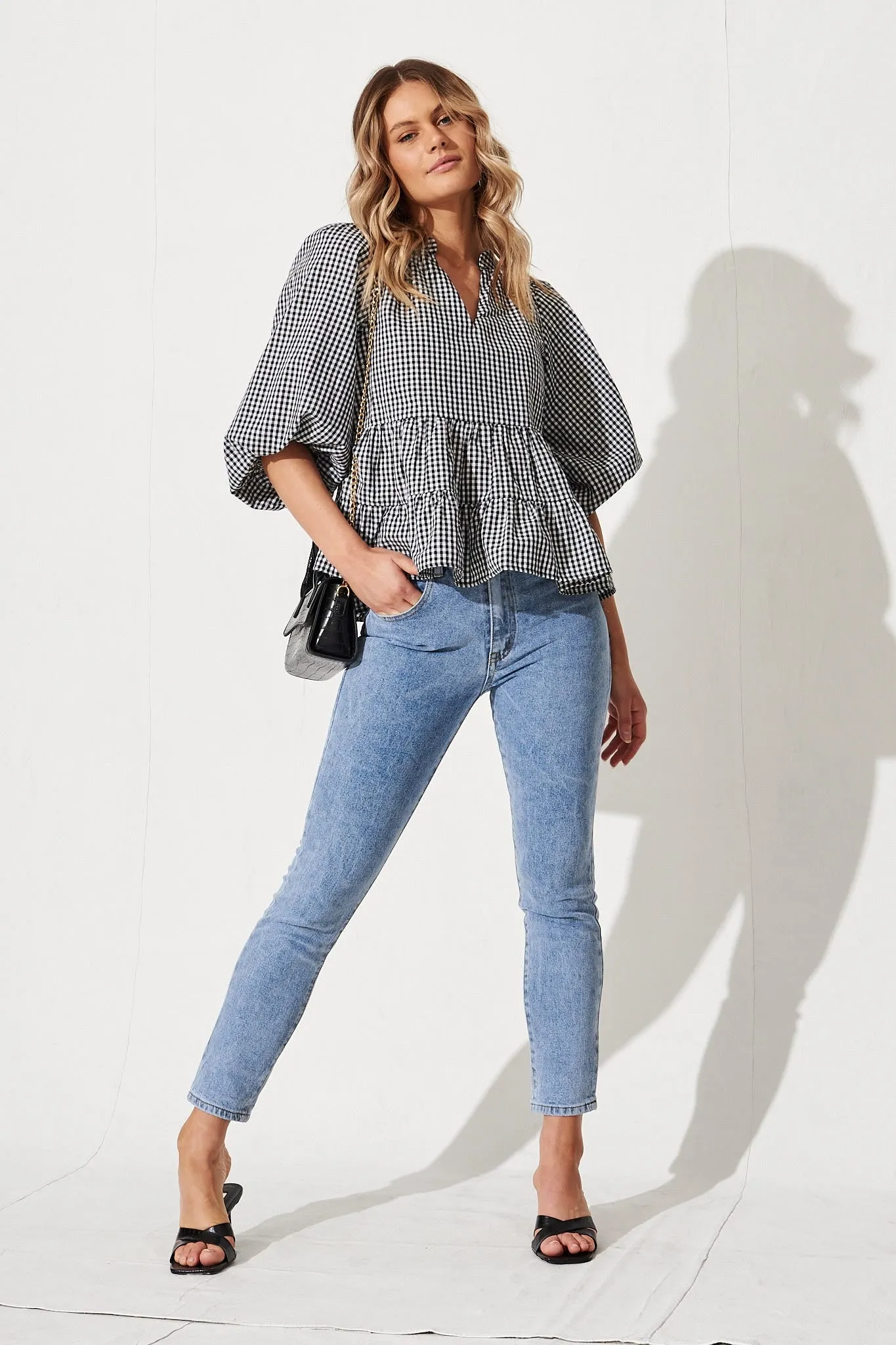 Talena Top In Black And White Gingham Cotton sold by St Frock product image thumbnail 2