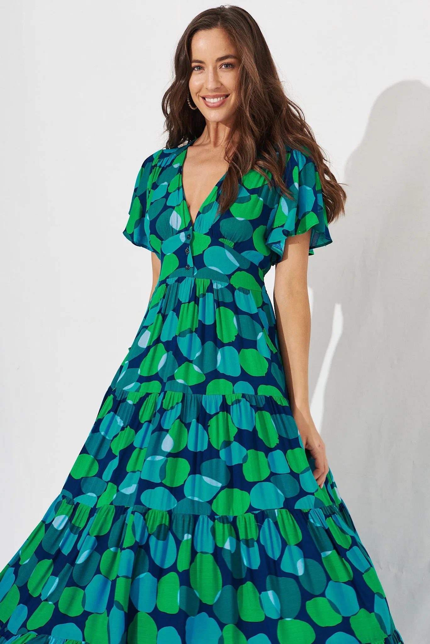 Sarina Maxi Dress In Navy With Blue Multi Print sold by St Frock product image thumbnail 2