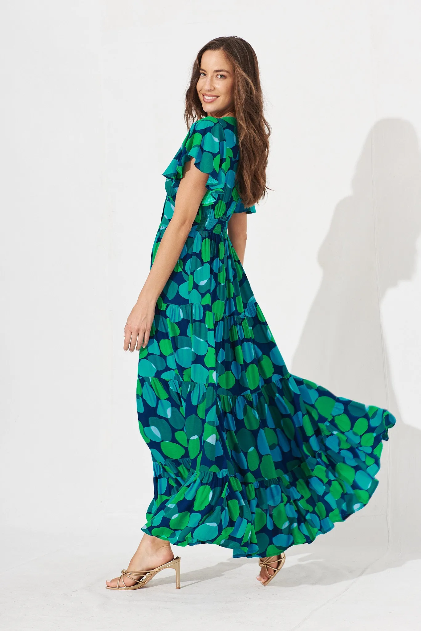 Sarina Maxi Dress In Navy With Blue Multi Print sold by St Frock product image thumbnail 3