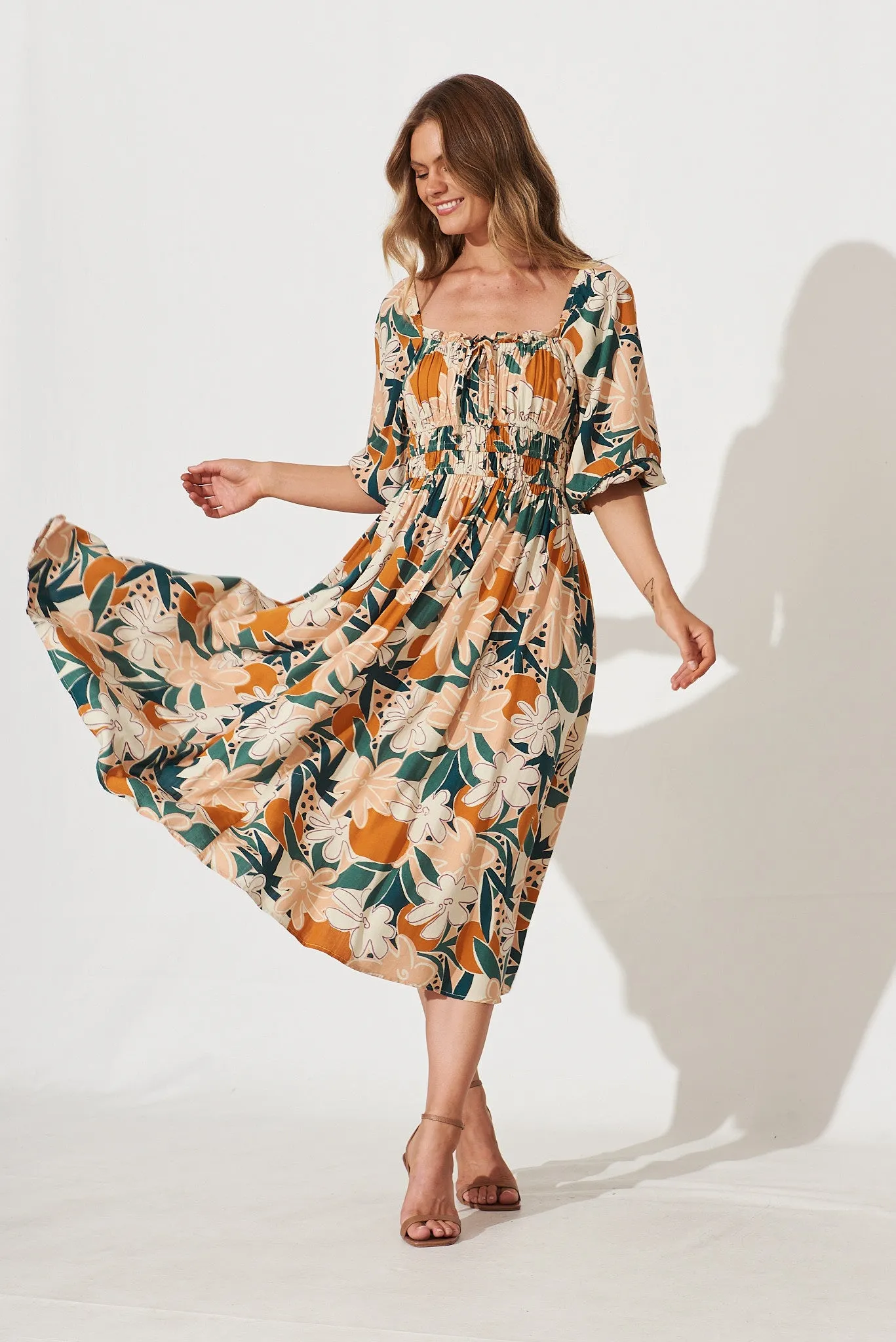 Lani Midi Dress In Multi Floral Bamboo Rayon sold by St Frock