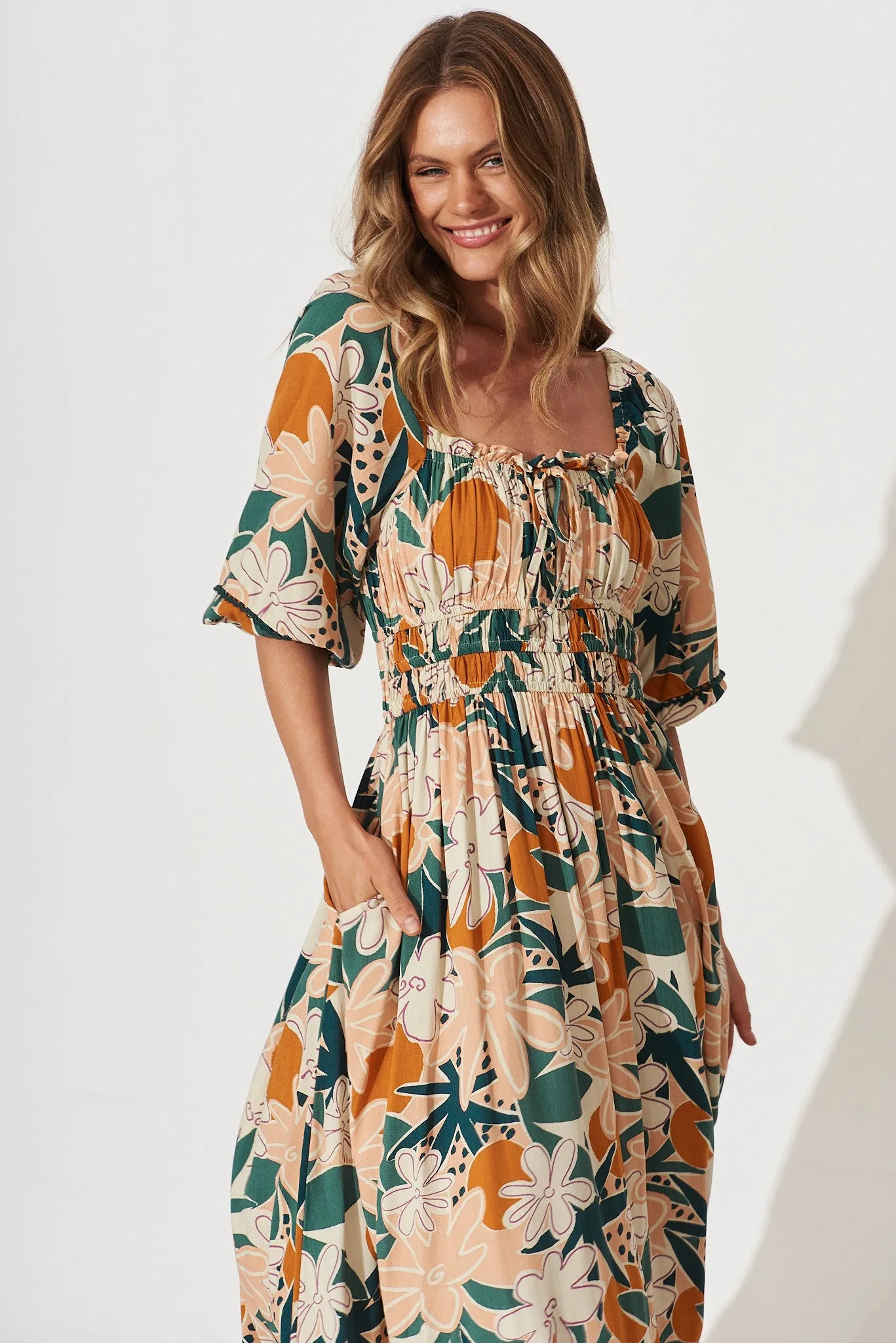 Lani Midi Dress In Multi Floral Bamboo Rayon sold by St Frock product image thumbnail 2
