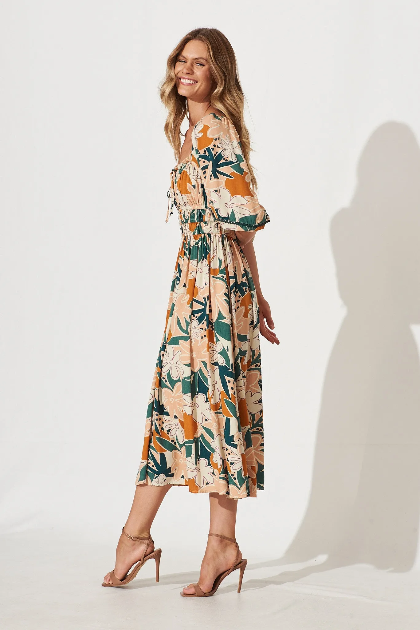 Lani Midi Dress In Multi Floral Bamboo Rayon sold by St Frock product image thumbnail 3