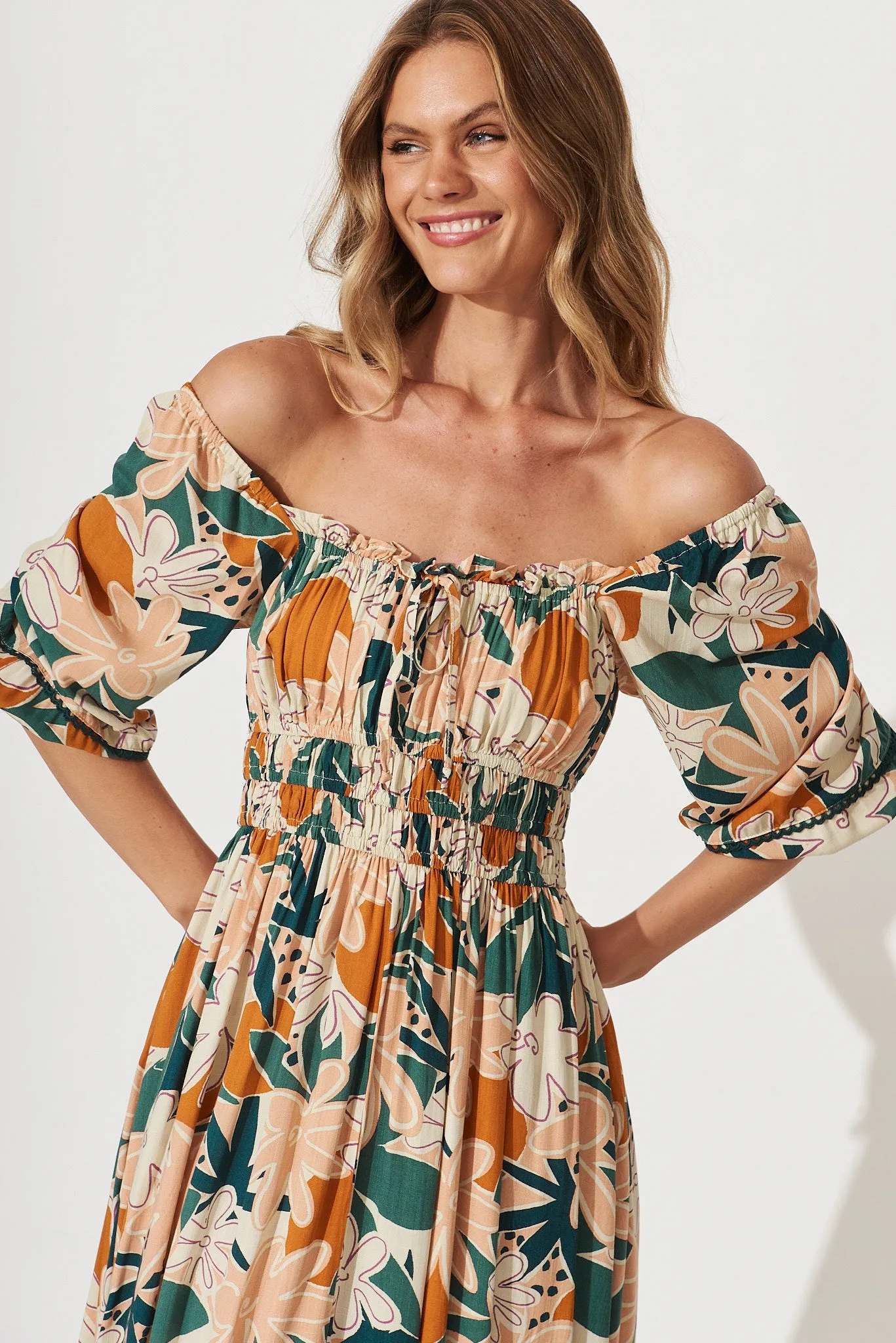 Lani Midi Dress In Multi Floral Bamboo Rayon sold by St Frock product image thumbnail 5