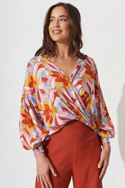 Soleen Top In Multi Pink Geometric sold by St Frock