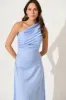 Toulon One Shoulder Maxi Dress In Pale Blue Satin sold by St Frock