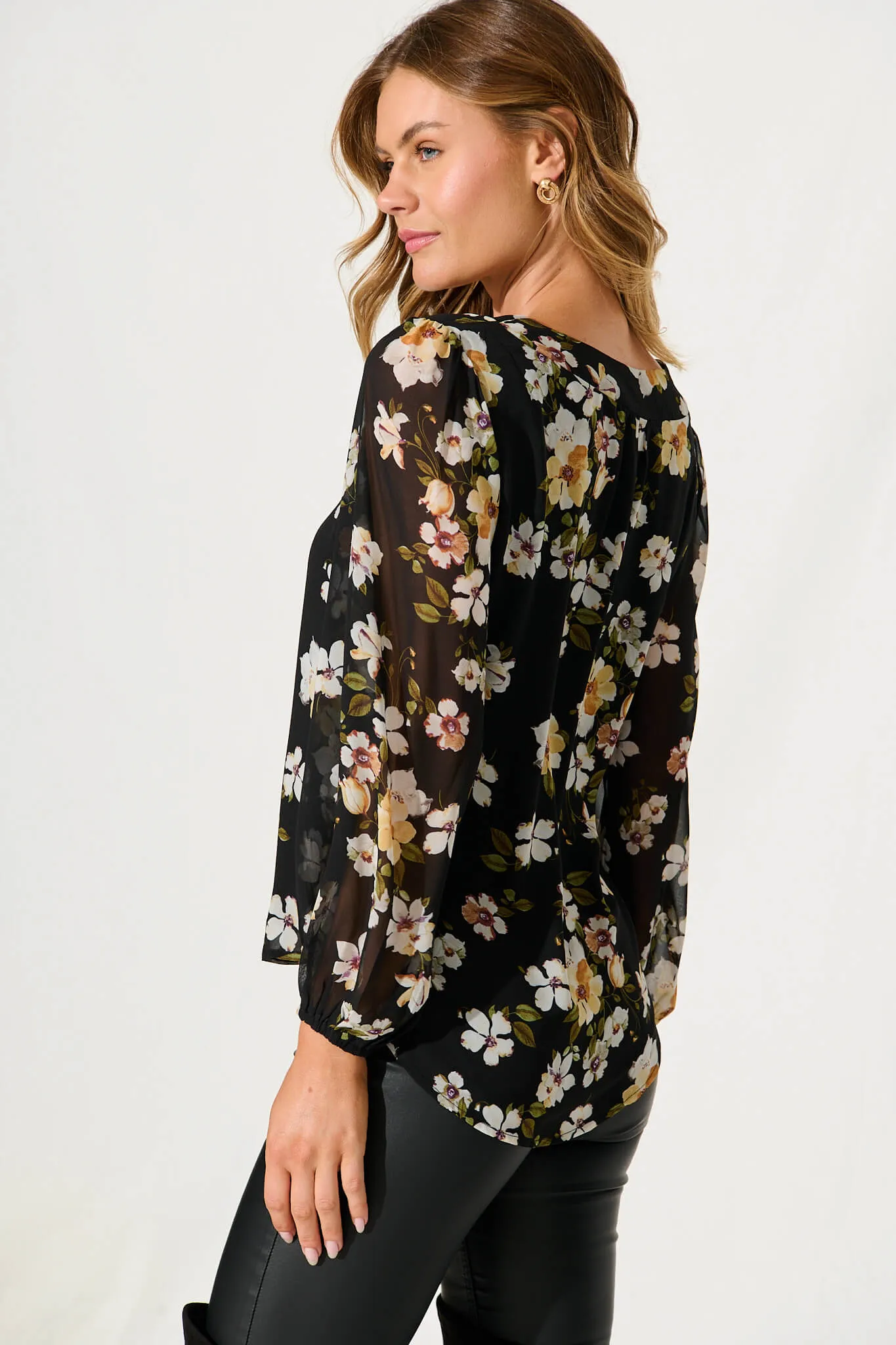 Lucy Top In Black With Multi Floral Print sold by St Frock product image thumbnail 2