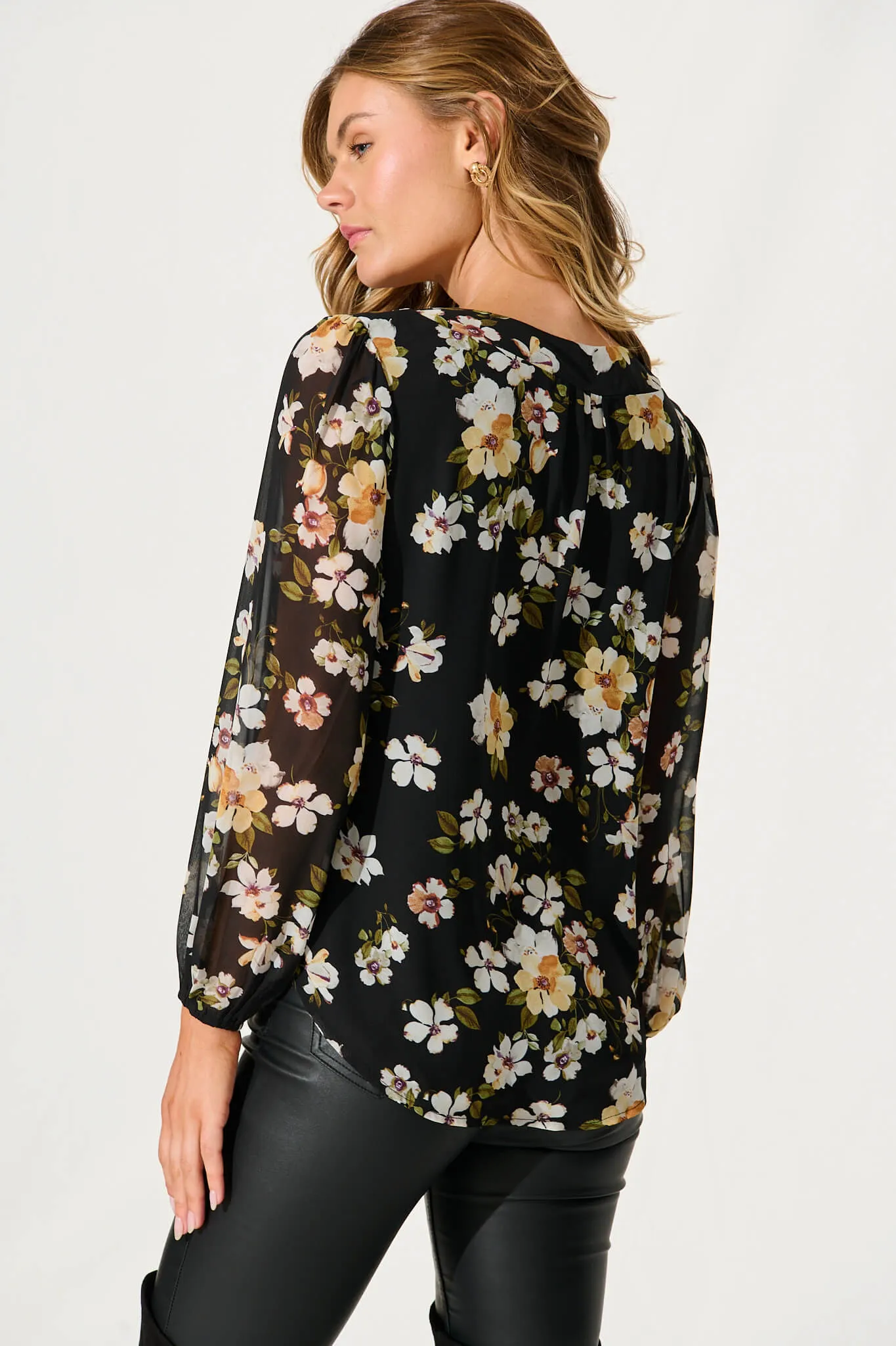 Lucy Top In Black With Multi Floral Print sold by St Frock product image thumbnail 3